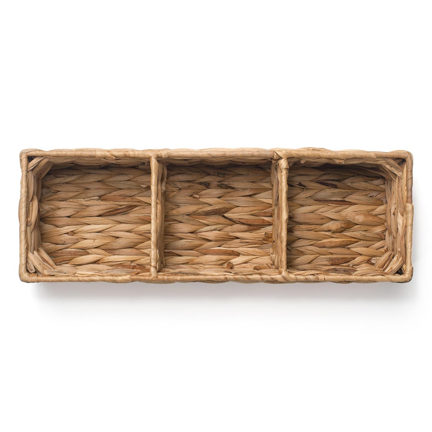 Wicker Bathroom Basket with 3 Compartments, Water Hyacinth Toilet Tank Basket, Woven Storage Box for Bathroom Organizer (14.6 x 4.7 x 3.1 inch)