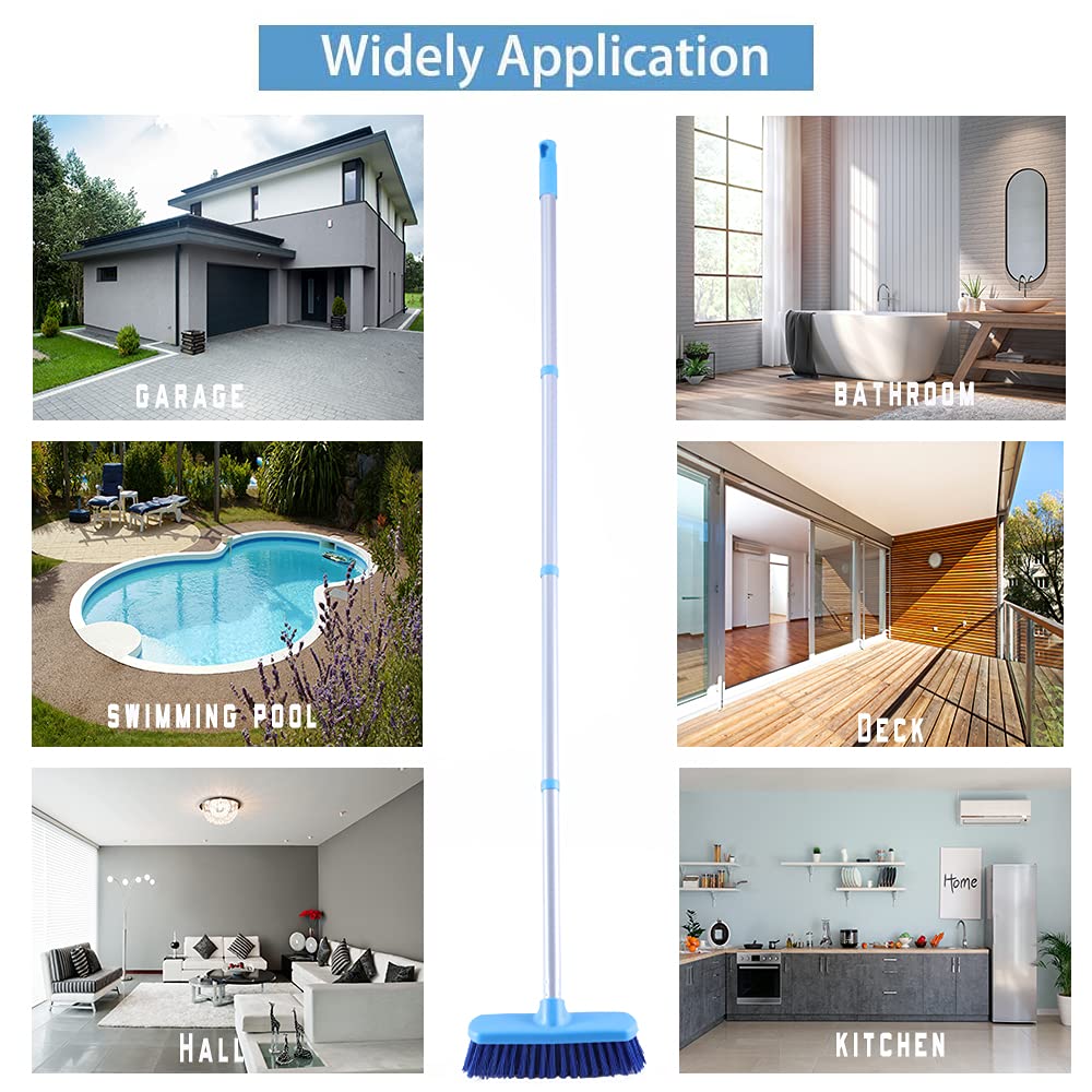 YONILL Deck Brush with Long Handle - Floor Scrub Brushes for Cleaning Shower, Stiff Bristle Scrubbing Brush, 50" Floor Scrubber Brush for Bathroom, Bathtub, Tub, Tile Floors, Garage and Patio