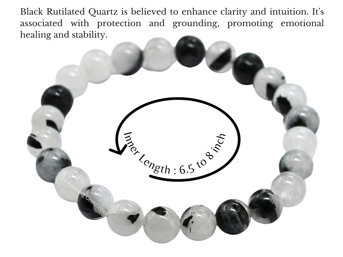 Amazing Gemstone Crystal Bracelet for Women Men's Gifts - Protection Healing Crystal Bracelet - 8mm Gemstone Beaded Stretchable Bracelet Pulseras Para Hombres Mujer Stocking Stuffers Mothers Day Gift (Black Rutilated Quartz)