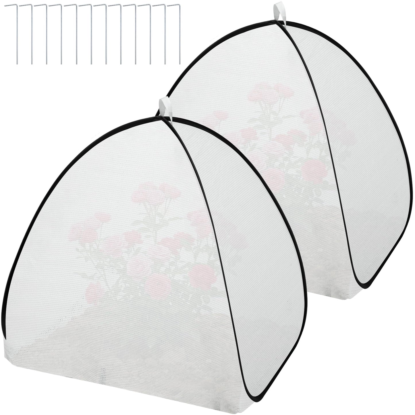 DECOHS 2 Pcs White Pop Up Plant Shade Cover Tent, 22 x 22 x 22 Inch Garden Sunshade Cloth Sun Protection Tent, Sunblock Plant Cover Net with Stakes for Outdoor Plants Flower Potted
