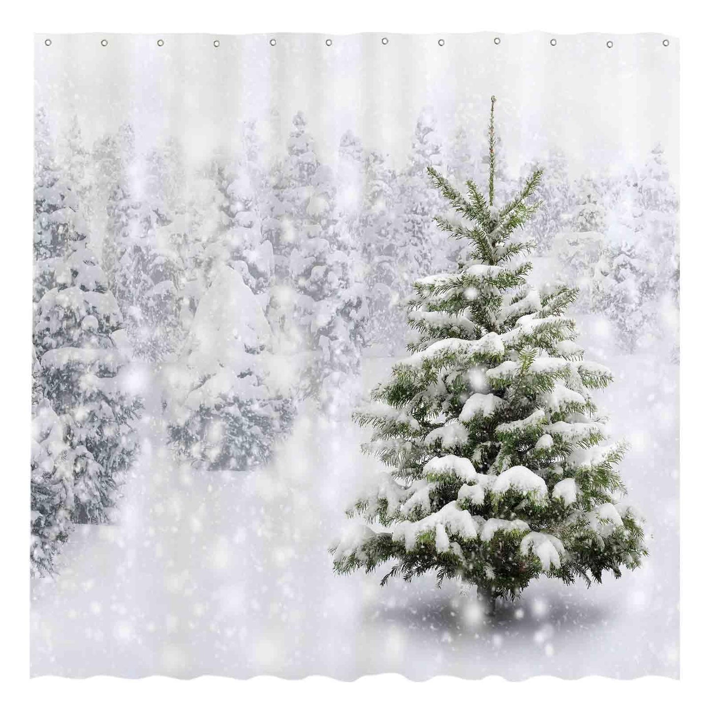 Allenjoy 72x72 inch Christmas Shower Curtain Set Natural Winter Forest Snowflake Snowfall Bathroom Curtain Durable Waterproof Fabric Bathtub Sets Home Decor