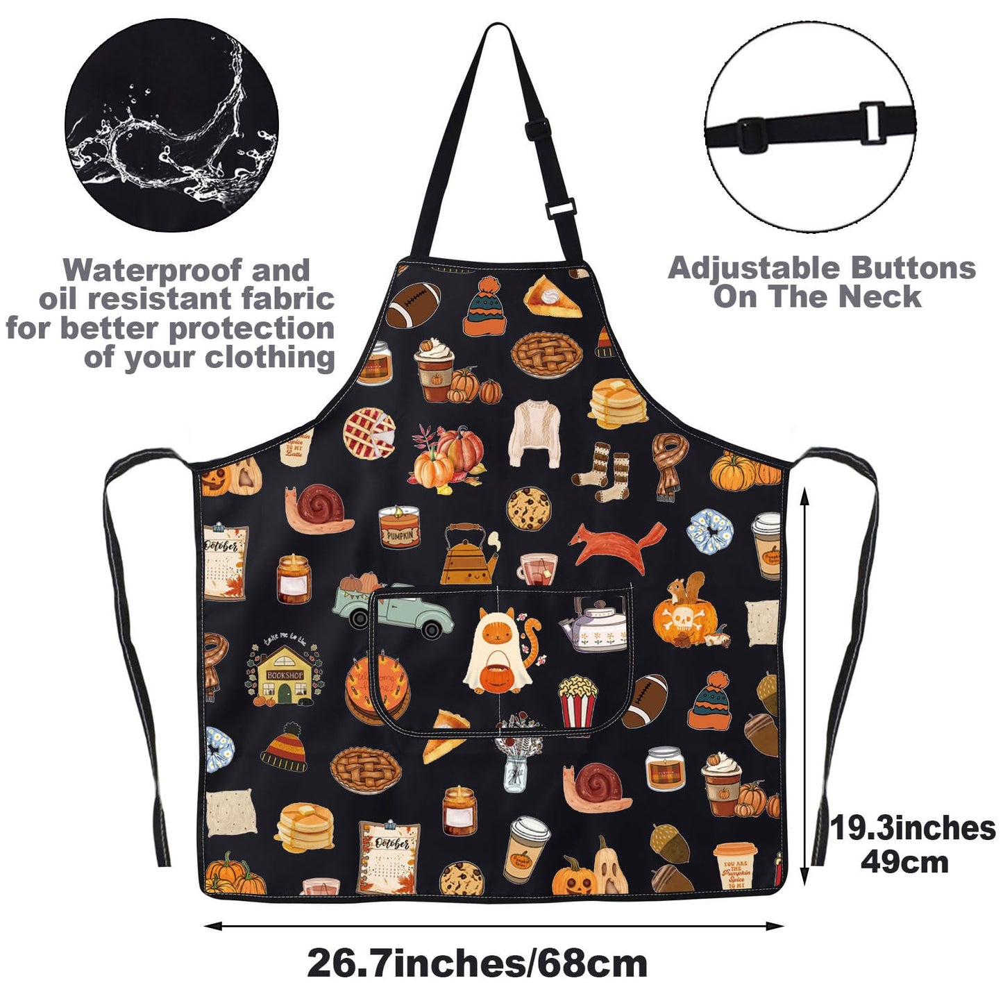 G2TUP Fall Vibes Kitchen Apron Autumn Apron With Pockets Pumpkin Season Apron Fall Theme Kitchen Gifts (CatSweater)