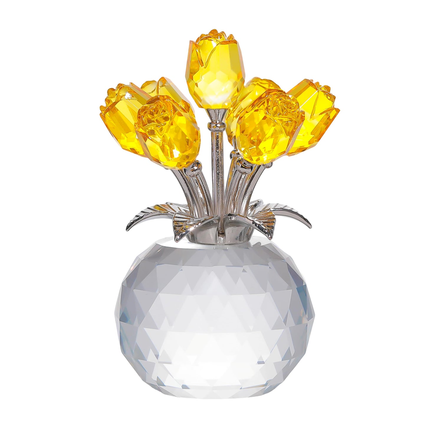 Enjinkail Yellow Rose Flower Crystal Figurine with Vase, Bouquet Flowers Ornament Gifts for Wife Girlfriend Women, Handmade Crystal Flower Collectible Home Table Decor for Valentine's Day Wedding