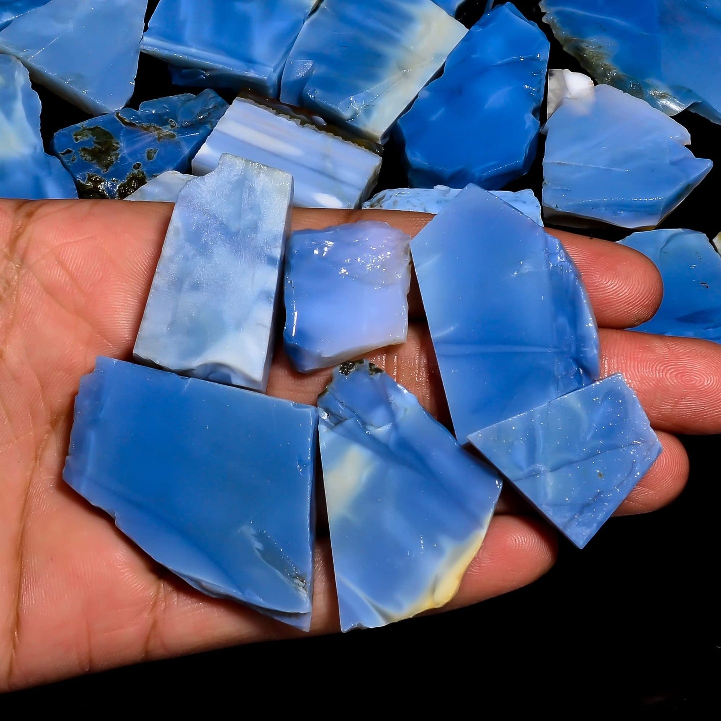 Natural Blue Opal Raw Slice Gemstone- Healing Crystals for DIY Jewelry Making -Loose Natural Cabochon -Perfect for Crafting Unique Jewelry Designs (5 pcs, 25-35 mm)