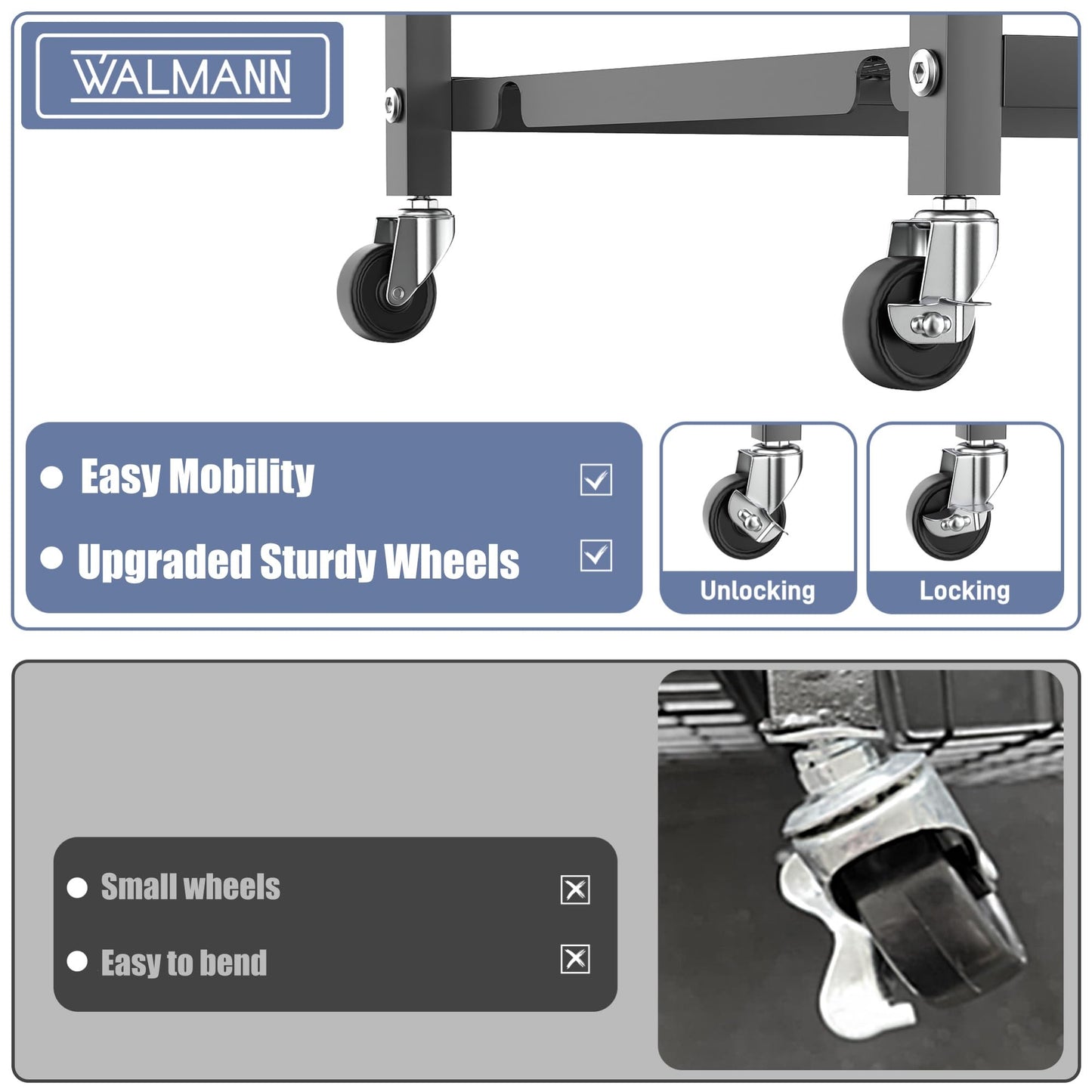 WALMANN Garden Tool Organizer with Wheels for Garage, Rakes/Shovels/Yard Tools Stand for Garden, Shed, Indoor/Outdoor Long-Handled Tools Rolling Cart(Small)