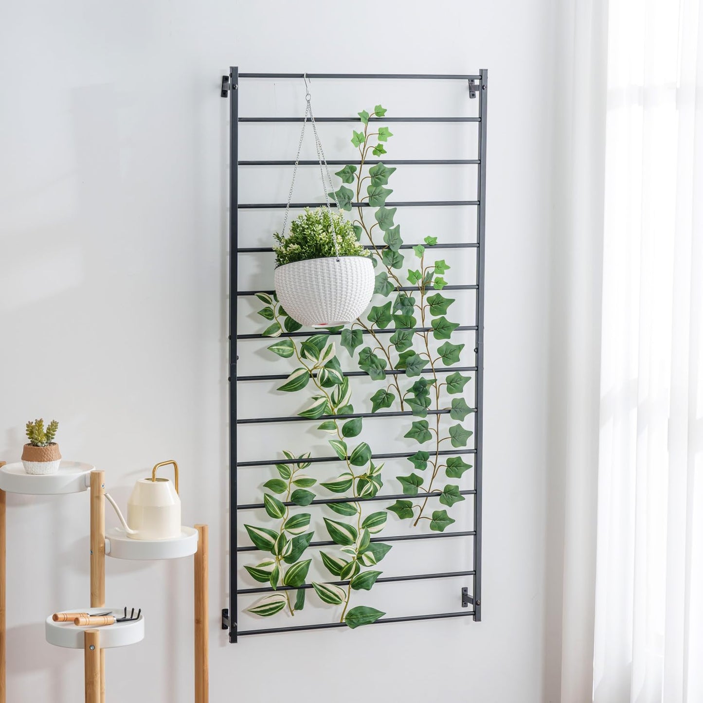 MyGift Wall Mounted Metal Garden Trellis for Climbing Plants Vines & Ivy, Matte Black Outdoor Panel with 14 Support Bars Outdoor Hanging Support Frame – No Assembly Required