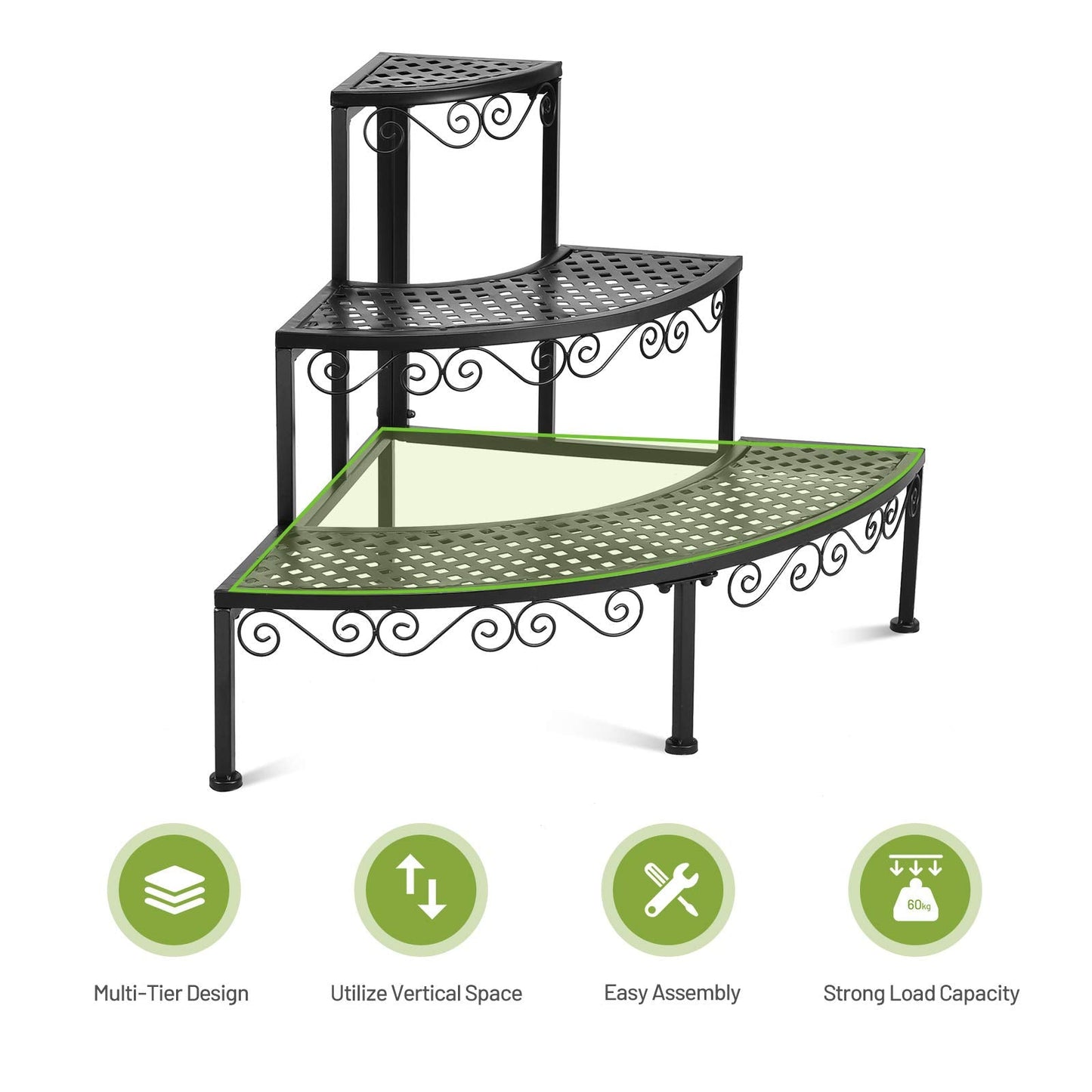 S AFSTAR Metal Plant Stand, 3-Tier Corner Plant Ladder Shelf for Indoor Outdoor, Freestanding Flower Pot Holder for Balcony Garden Office