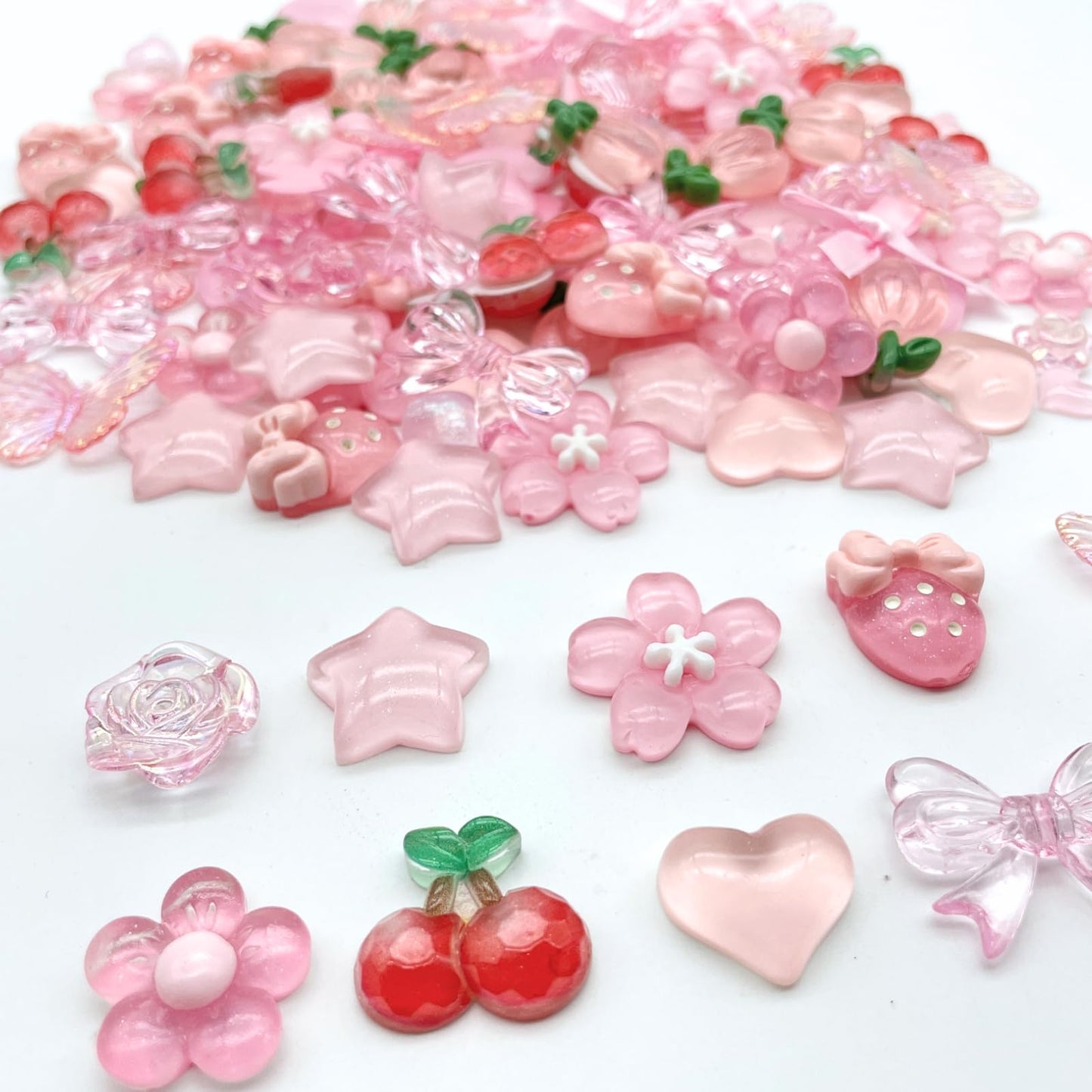 CasaPopz 60 Pcs Kawaii Charms Bulk Kit, Flatback Resin Charms for Crafts, Mini Acrylic Decoden Embellishments for Phone Case Decorating, Junk Case DIY Kit, Slime Scrapbooking Decoration