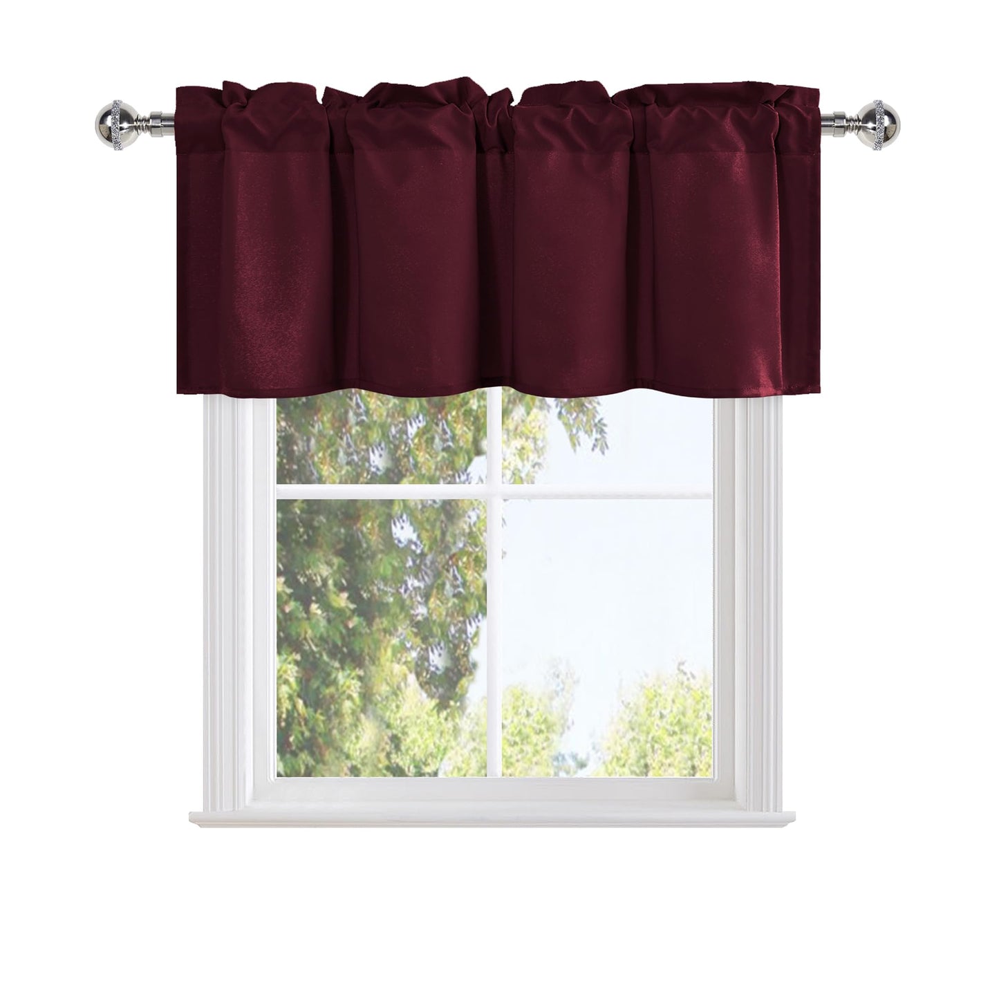 DWCN Valance Curtains for Living Room, Kitchen Valance Solid Short Topper, Rod Pocket Basement Window Curtains, 1 Panel, 42 X 12 Inch, Burgundy