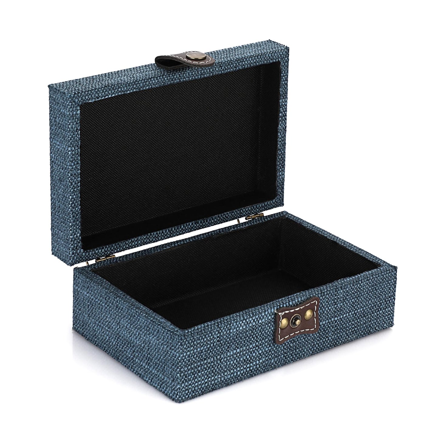 Hipiwe Treasure Chest Jewelry Box - Wooden Decorative Box with Clasp Linen Covered Memento Case Box Rectangular Keepsake Box Photos Storage Organizer Home Decor,Blue