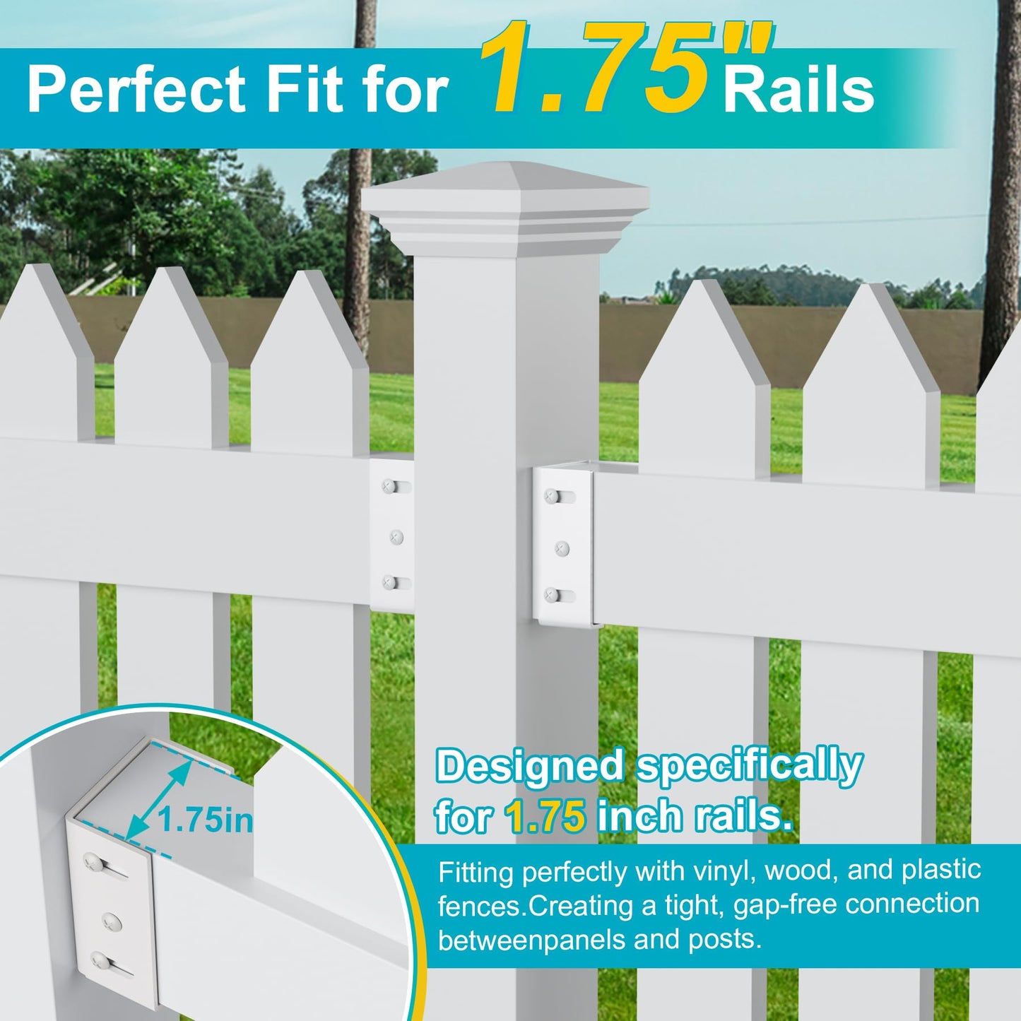 8PCS White Aluminum Fence Bracket for Vinyl Fence, 2mm Thick Vinyl Fence Bracket Replacement Parts for Plastic, PVC Rails, Fits 2.75" Rails