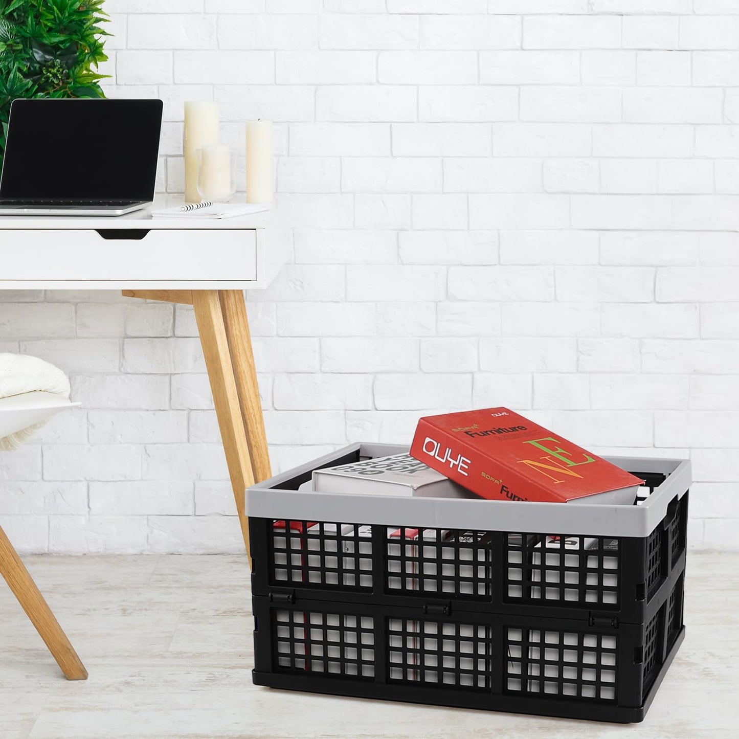 Afromy 3 Packs 30L Plastic Rectangular Collapsible Basket, Folding Crates Storage, Utility Folding Milk Crates