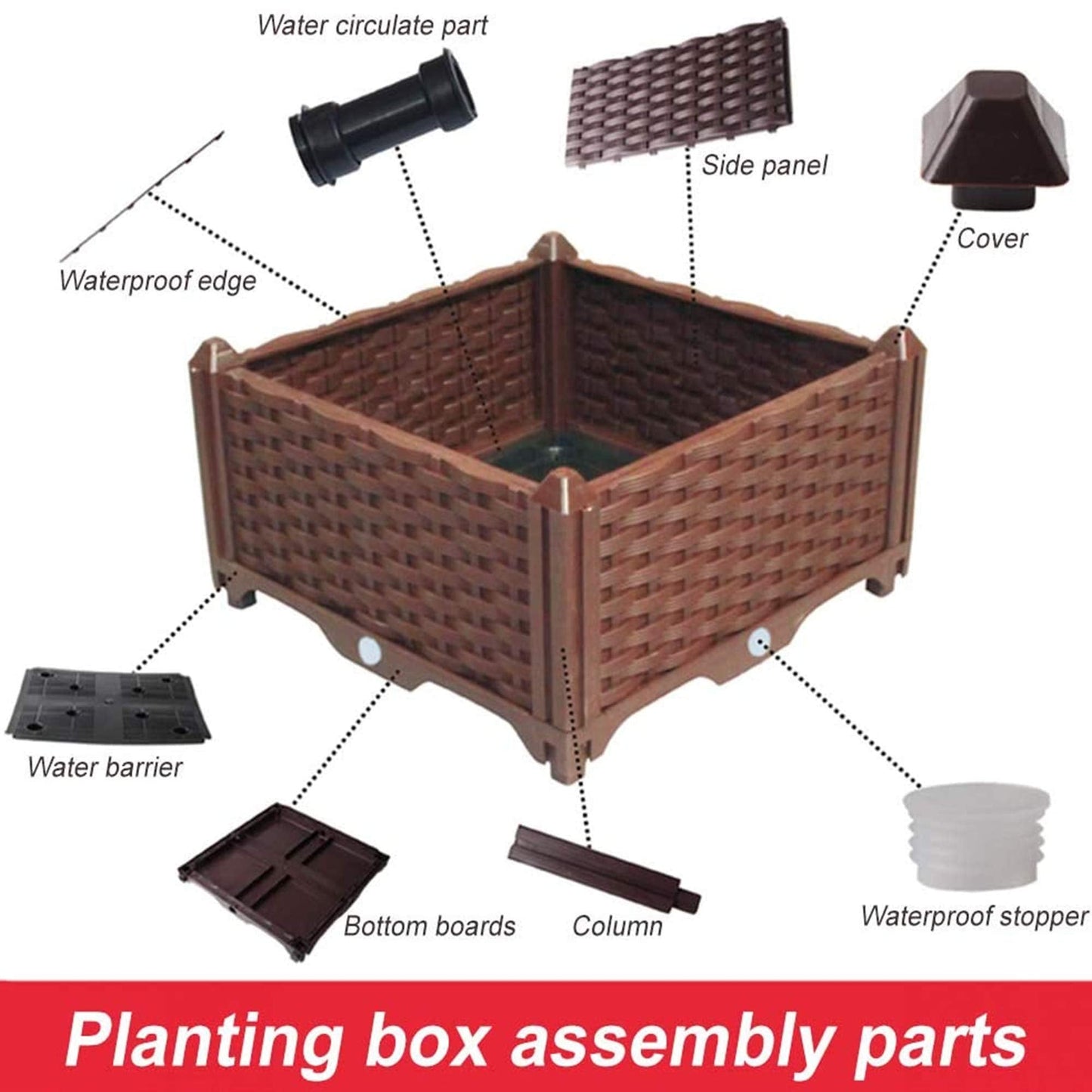 Set of 2 Plastic Raised Garden Bed Kit, Indoor Outdoor Elevated Planter Box, Rattan-Style Plant Containers with Self-Watering Design, for Growing Vegetables, Flowers, Herbs