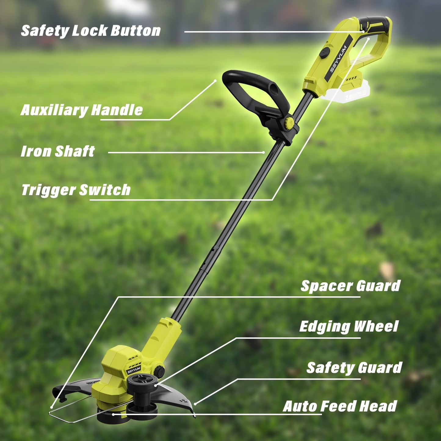 SEYVUM 20V String Trimmer and Leaf Blower Combo Kit, 12-inch Cordless Weed Trimmer with 6 Pcs Grass Cutter Spool Line, 500 CFM Electric Leaf Blower for Lawn Care with 2 X 4.0Ah Battery and Charger