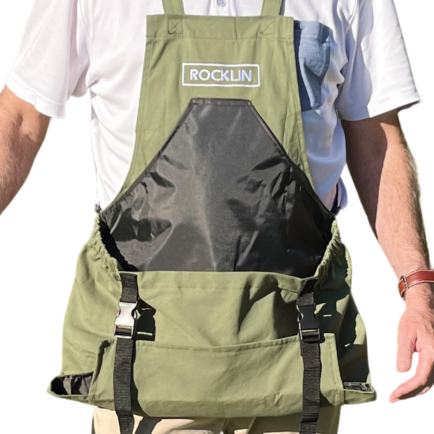 Rocklin Industry Heavy Duty Canvas Garden Apron For Women & Men Waterproof Lining With Deep Harvest Pouch | Green