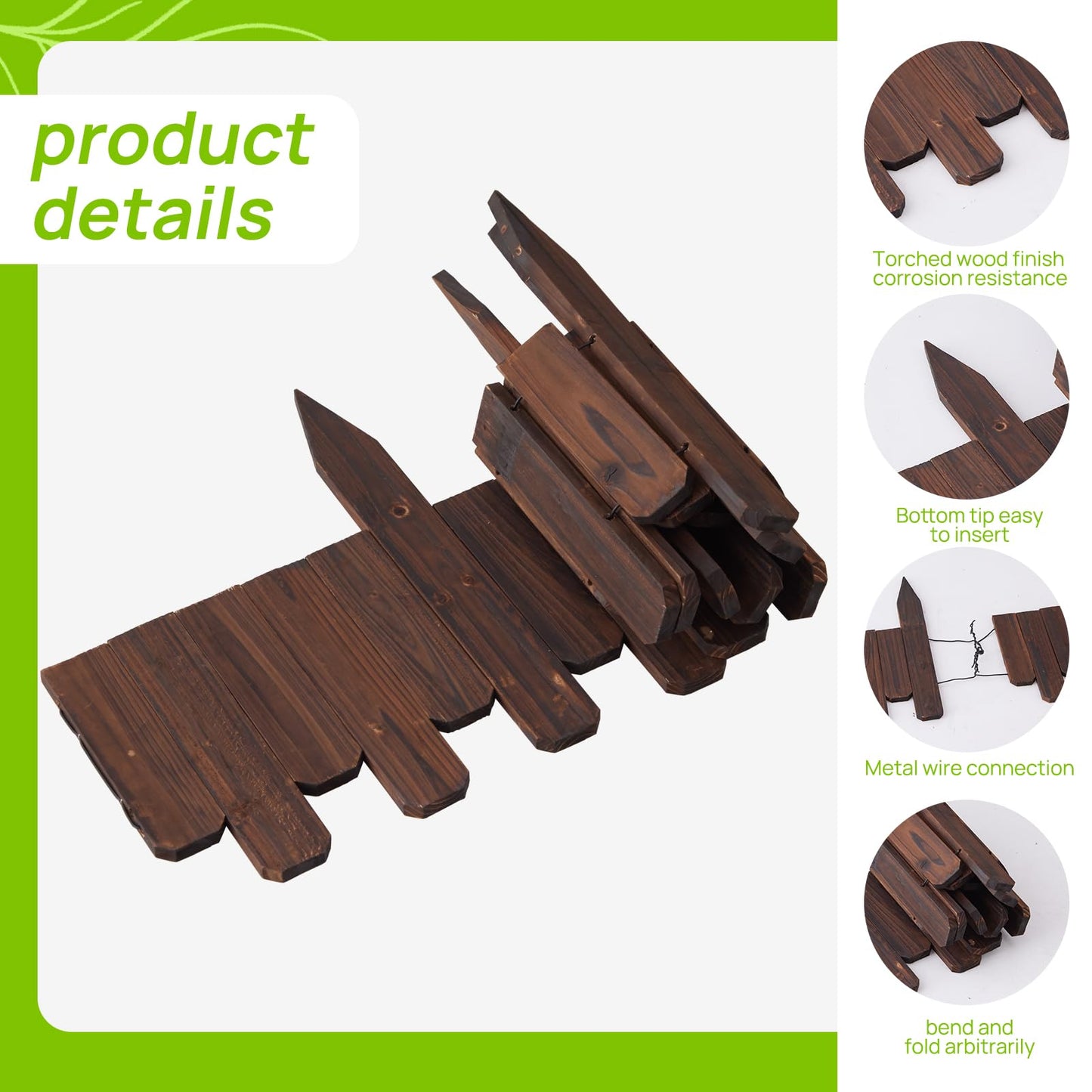 4FT Wooden Garden Edging Border Wood Garden Fence Decorative Landscape Edging Border Outdoor Wood Fence for Yard Tree Flower Bed Edging Borders (1PACK)