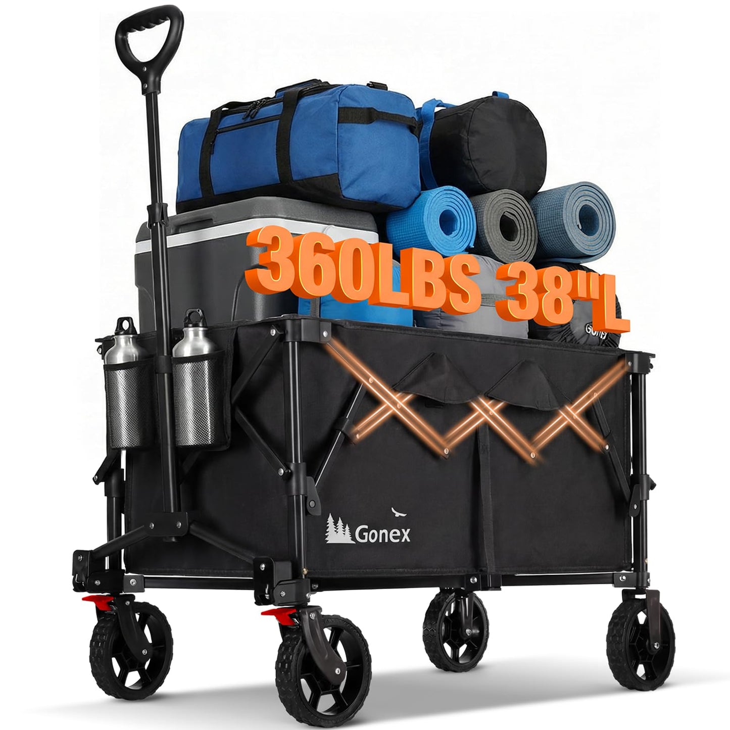 Gonex 38''L Collapsible Foldable Wagon Cart with 360lbs Weight Capacity,220L Folding Utility Garden Cart with Detachable Wheels for Grocery Sports Shopping Camping - Black