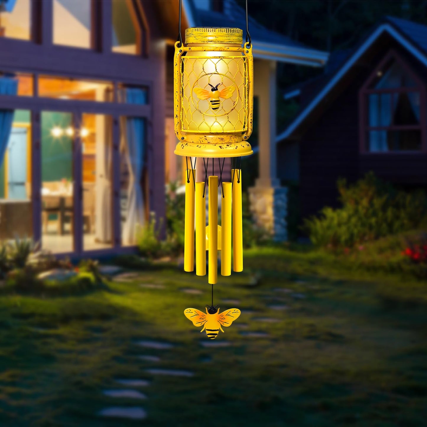 Vcdsoy 2 Pack Solar Bee Wind Chimes for Outside for Mom Women Grandma,Solar Bee Mason Jar Wind Chime Light Unique Hanging Wind Chimes Outdoor,IP65 Waterproof, for Yard Garden Terrace