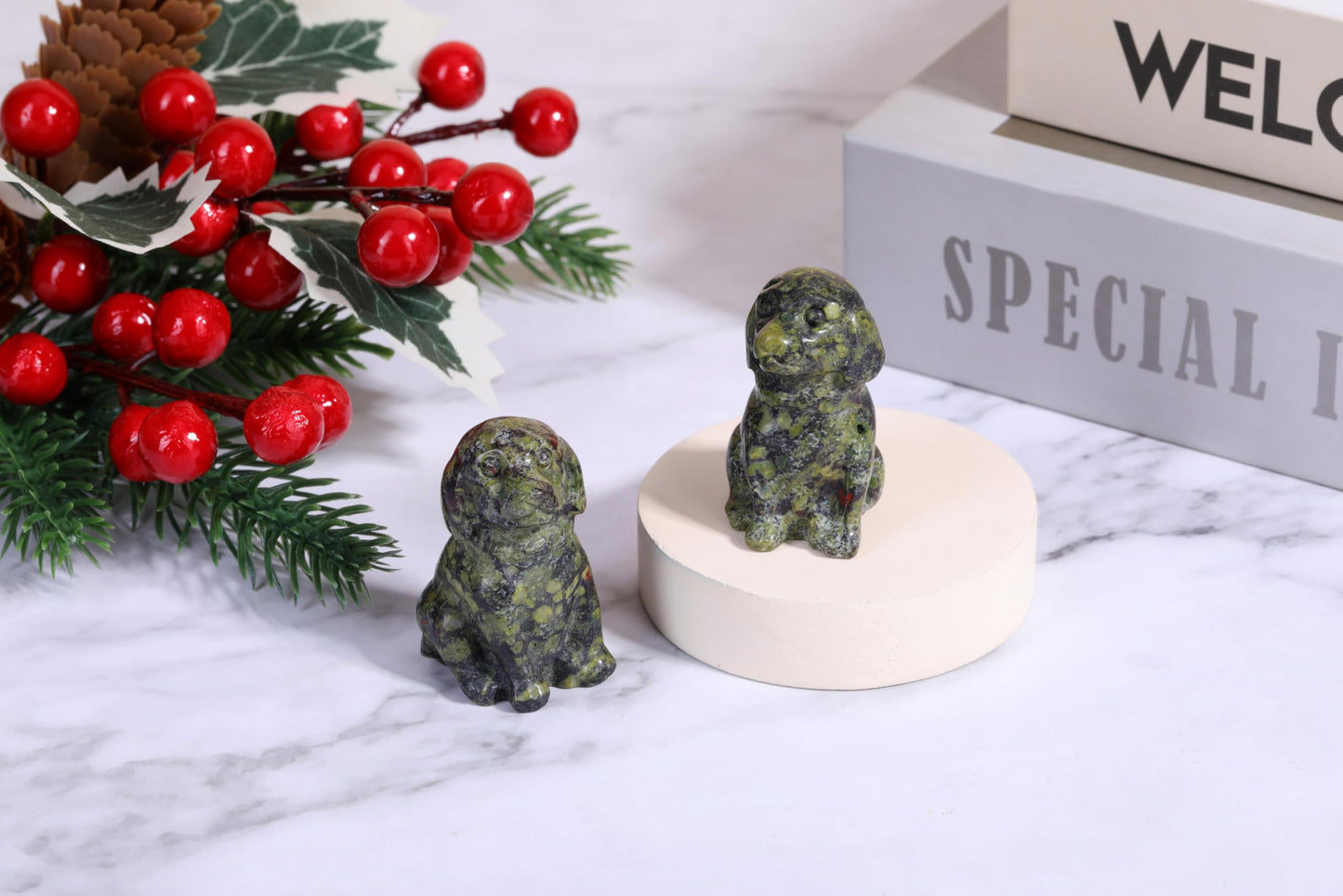 CrystalTears Dragon Bloodstone Crystal Dog Ornament, Cute Dogs Gifts for Women Dog Lovers Men Christmas, 1.5” Lucky Healing Gemstone Labrador Dogs Puppy Figurine Statue for Home Office Desk Decor