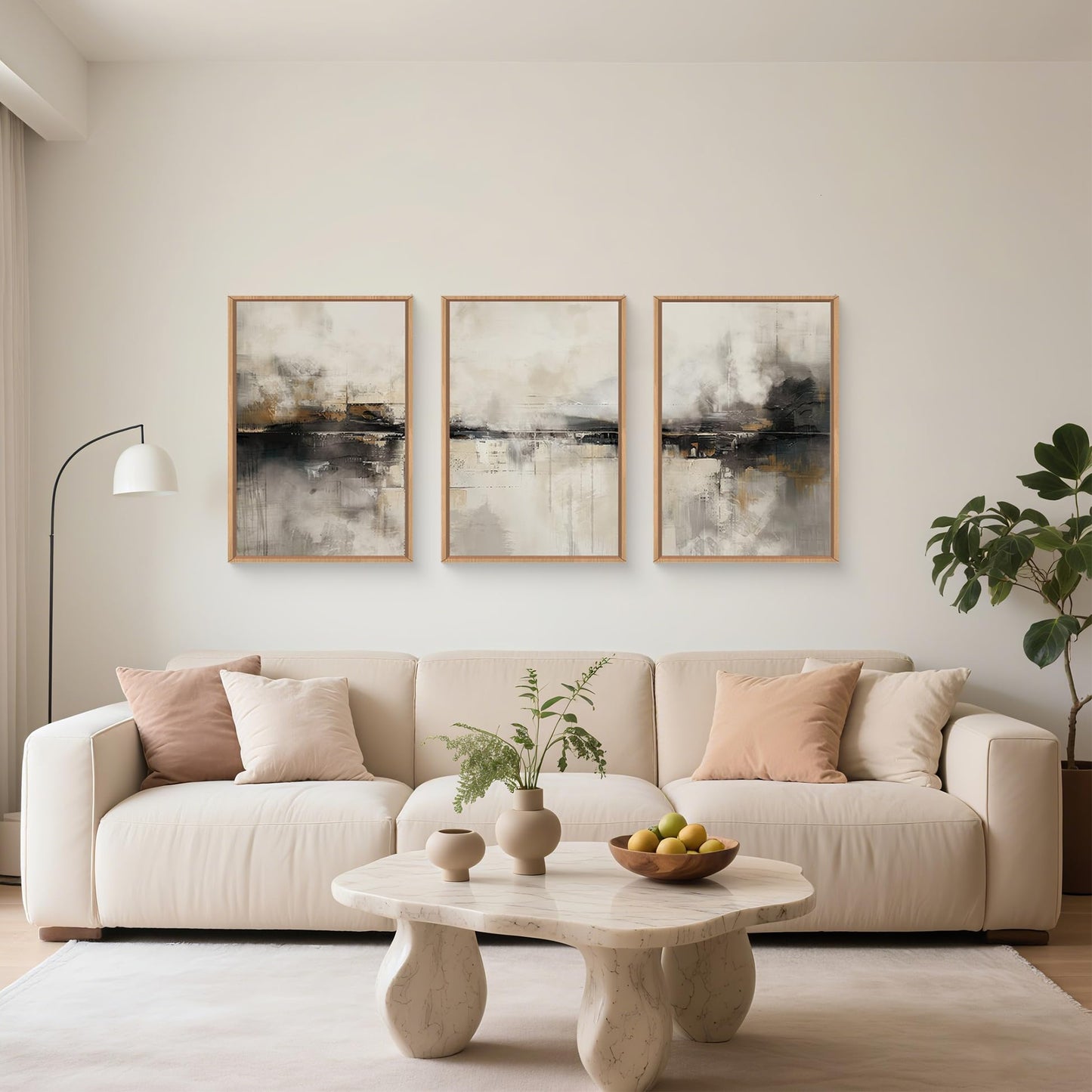 HOURIA Large Abstract Neutral Beige & Black Framed Canvas Wall Art Set,Modern Minimalist Brown Wall Decor,Textured Gray Tan Illustrations Artwork for Living Room, Bedroom, Farmhouse- 24"x36"x3