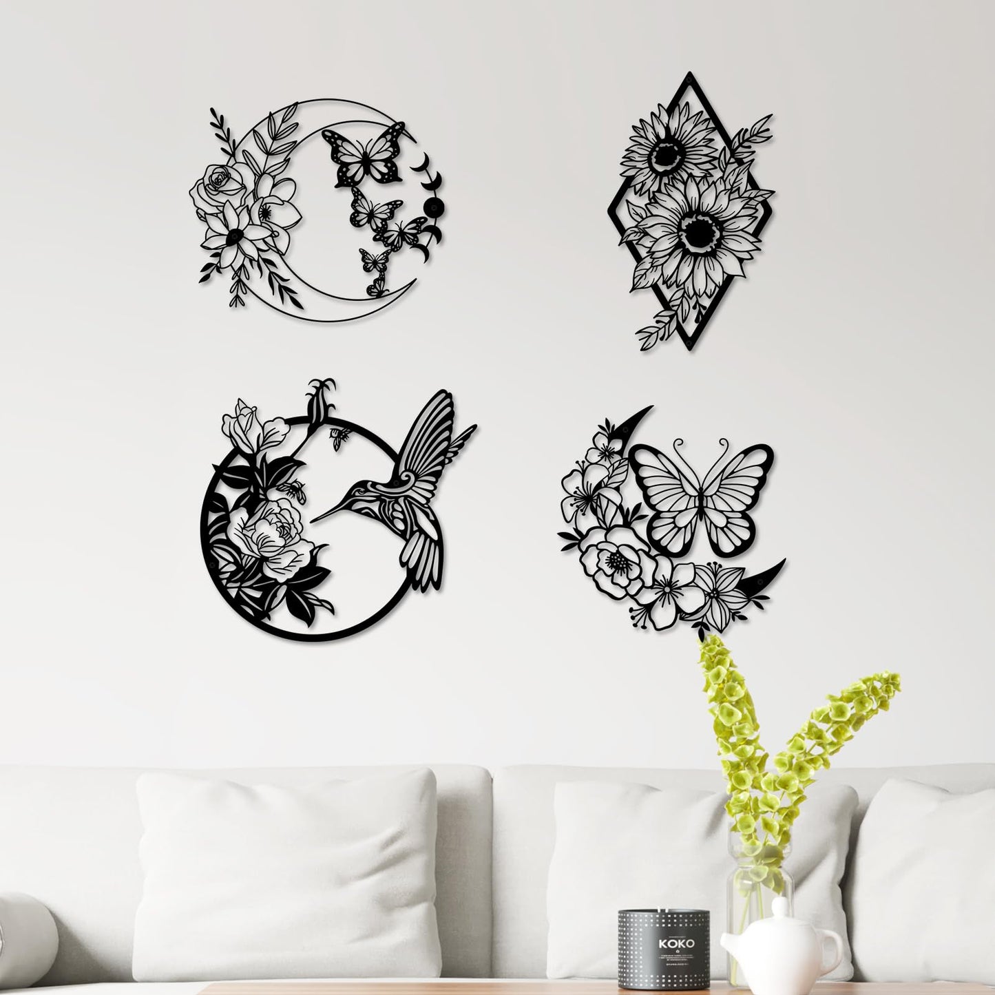 ruelen Moon Butterfly Metal Wall Decor Boho Wall Art Floral Boho Wall Hanging Home for Indoor Living Room Bedroom Bathroom Outdoor Garden Yard Fence Farmhouse Decoration (Moon Butterflies)