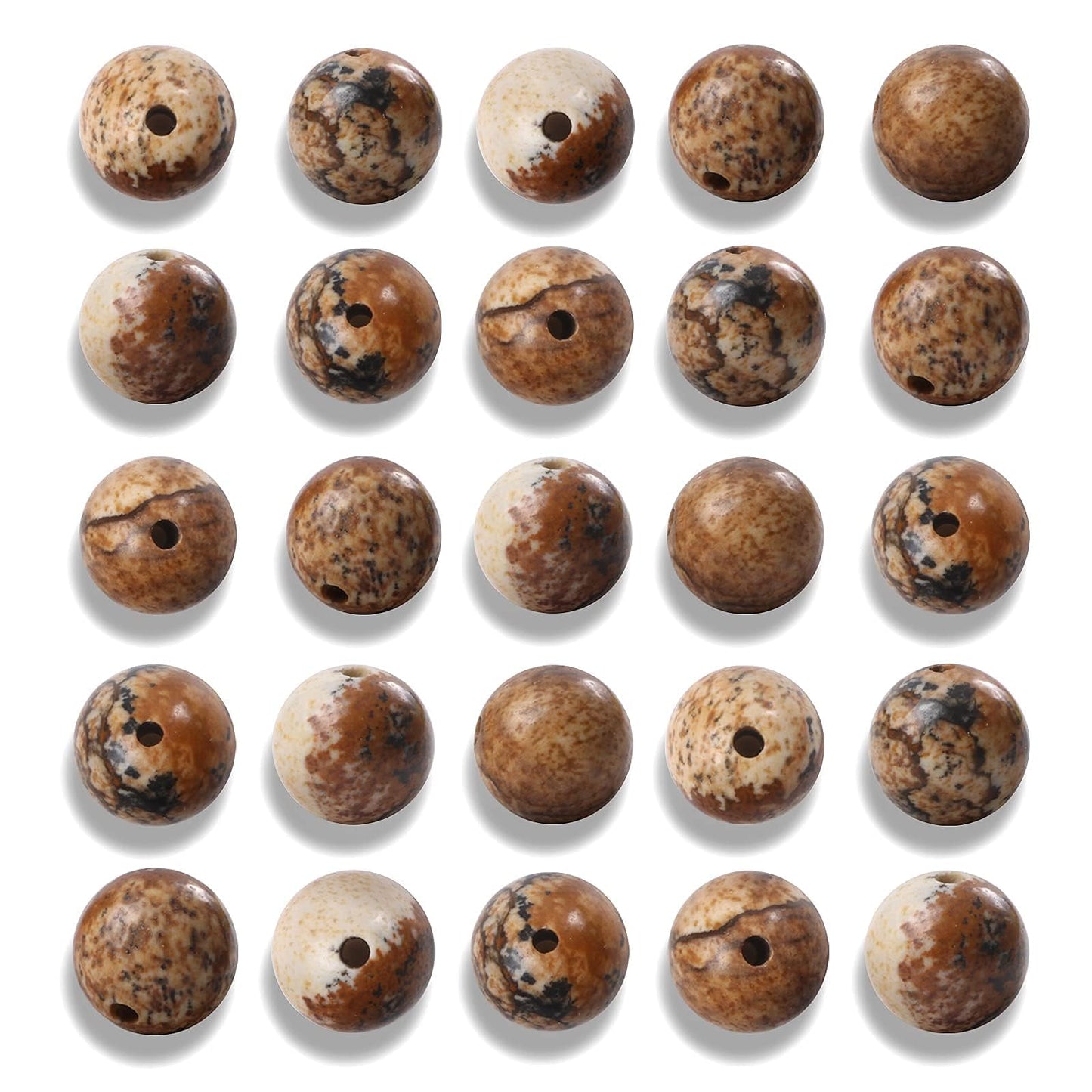 NITOPUPU 100Pcs 8mm Natural Smooth Picture Jasper Gemstone Beads Round Loose Stone Beads for Jewerly Making with Crystal Stretch Cord