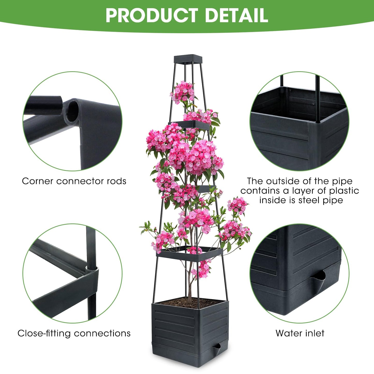 MYMULIKE 2 Pack Raised Garden Bed Planter Box with Trellis, 58” Tomato Cage Planter Raised Garden Bed with Trellis for Climbing Vegetables Plants Tomato Cage w/Self-Watering, Indoor Outdoor Use