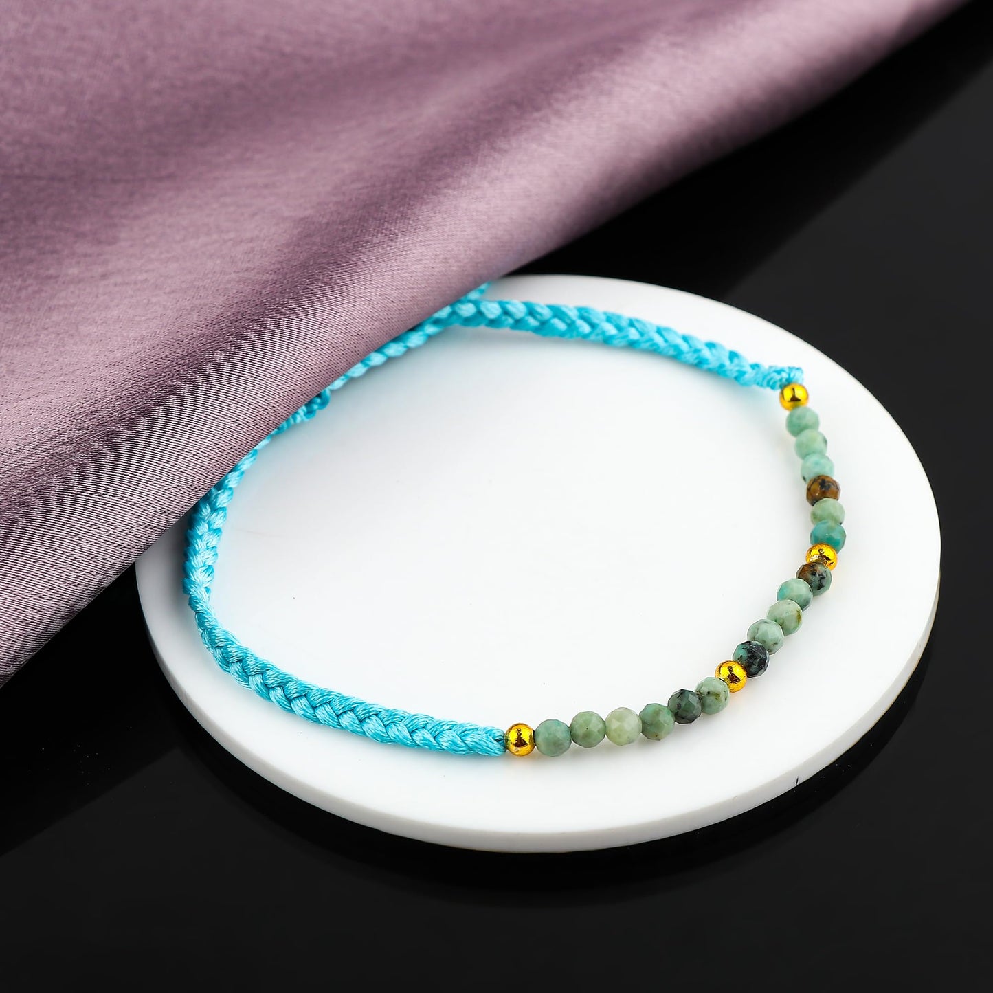 GEMSYMPHONY Tibetan Turquoise Gemstone Beads Braided Bracelet – 3.5mm Natural Stone Beads, Handmade Adjustable Braided Rope Bracelet, Healing Crystal Jewelry for Men & Women, Unisex Boho Gift