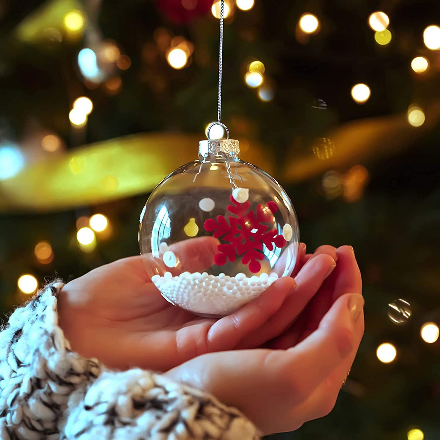 12 Pcs DIY Clear Plastic Fillable Balls Ornament, 2.36Inch Christmas Balls for Christmas, Halloween, Birthday, Wedding Decor, Crafts Decorations (60 mm)
