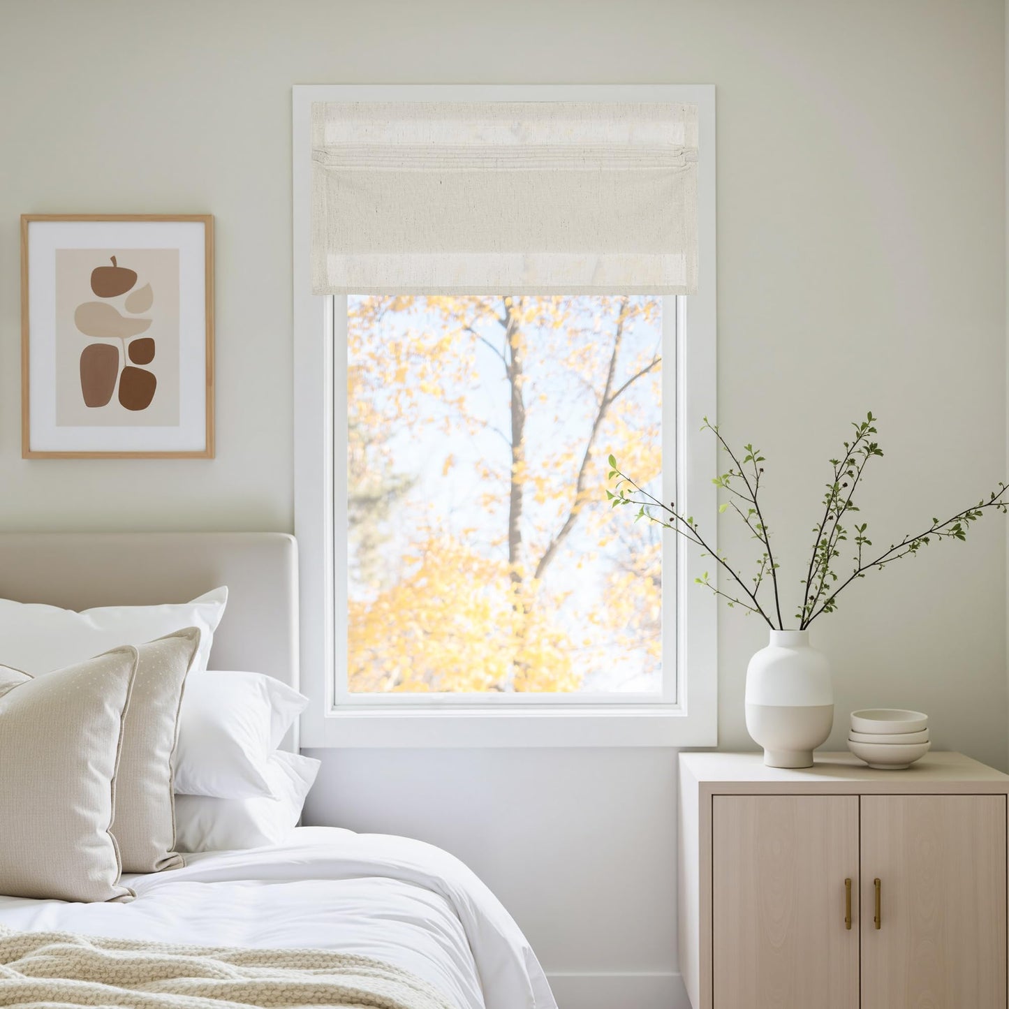 NICETOWN Linen French Door Curtain No Drill Roman Shades for Windows, Ivory Solid Cordless Blinds for Farmhouse Door Window Covering with Light Filgtering, W26 x L40, 1Pc