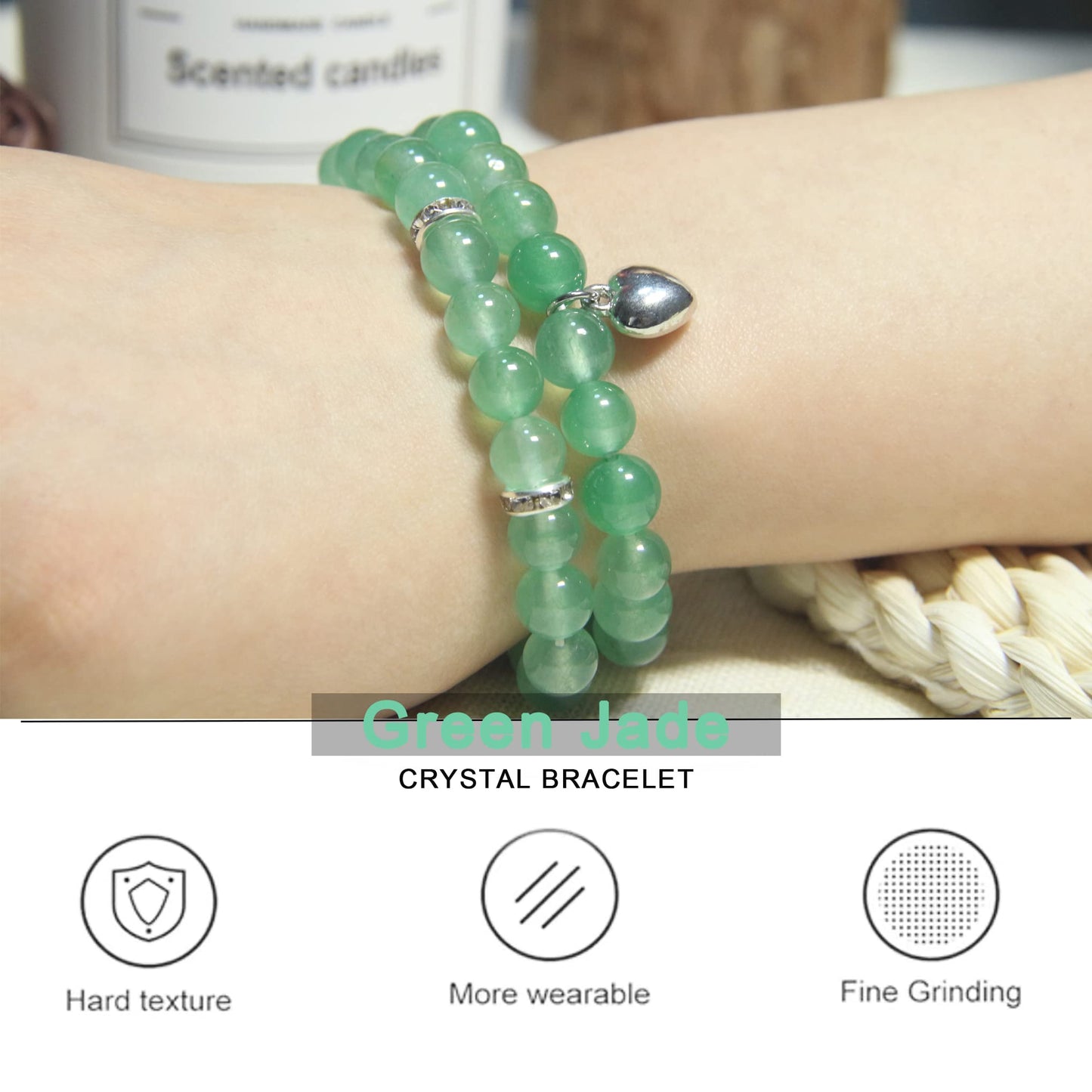 GDLKPYHS Healing Bracelets for Women - Green Aventurine Bracelet - Healing Prayers Crystal Bracelet, 8mm Natural Stone Stress Relief Yoga Beads Get Well Soon Gifts