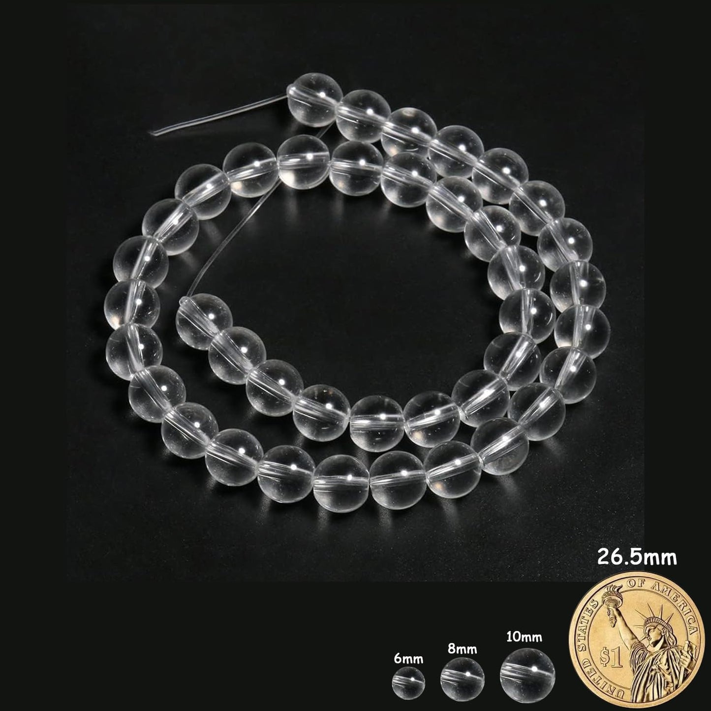 Yochus 60pcs Clear Quartz Stone Beads，6mm Healing Power Natural Stone Round Loose Beads for Jewelry Making Earring Necklace DIY Crafts