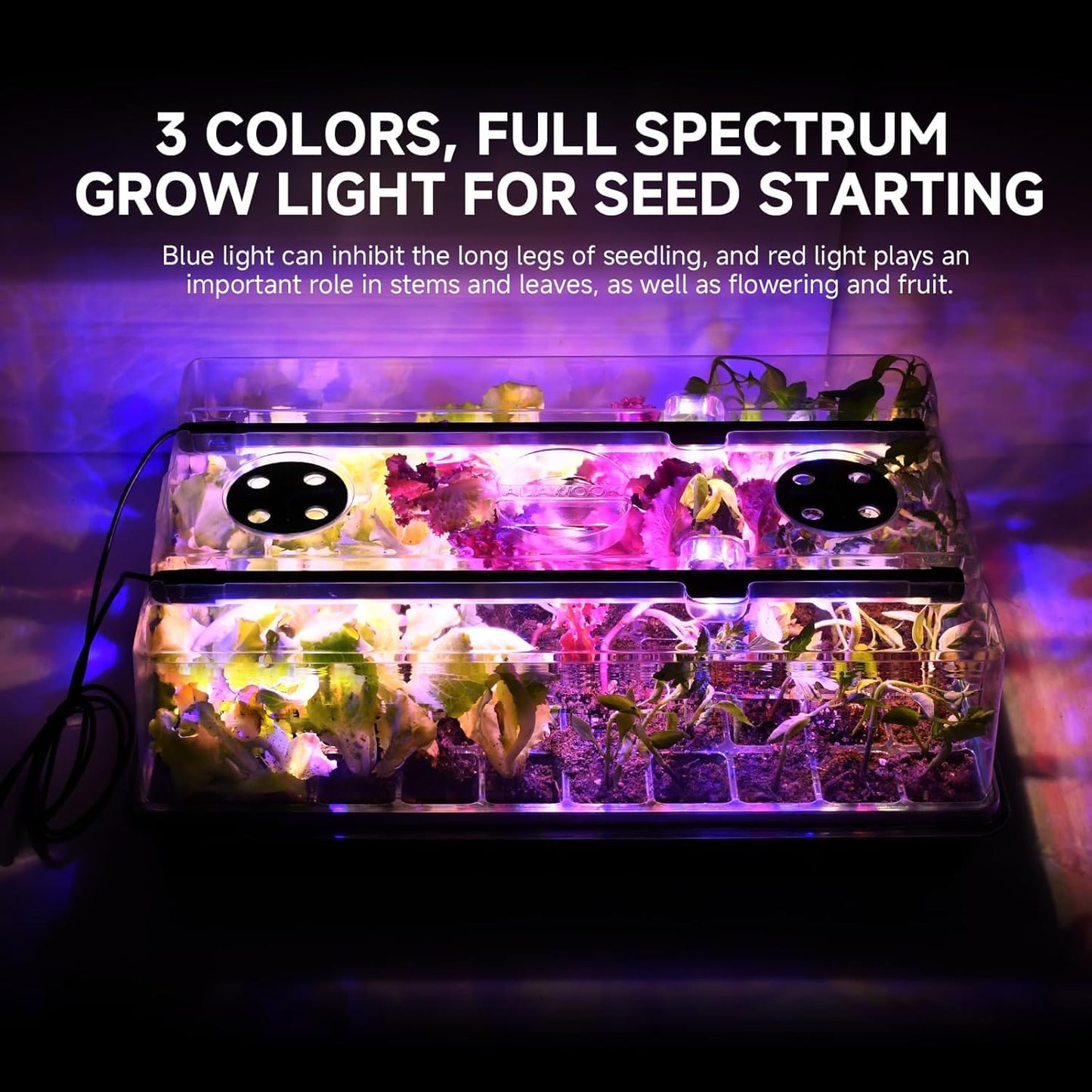 Seed Starter Tray with Grow Light and Thermostat Controller Heat Mat, 10"x 20.75" Heat Mats for Plant Growing，68-113°F Adjustable，Color Change Grow Lights，Germination Trays Kits (Green, 60 Cells)