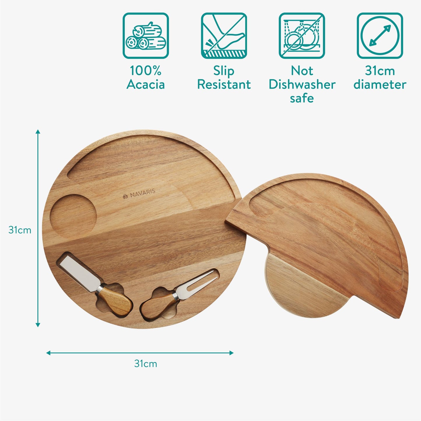 Navaris Cheese Board Gift Set with Knife - Wooden Cheese Board with Knife for Entertaining and Home Use - Charcuterie Board for Cheese and Wine - 12" / 31cm
