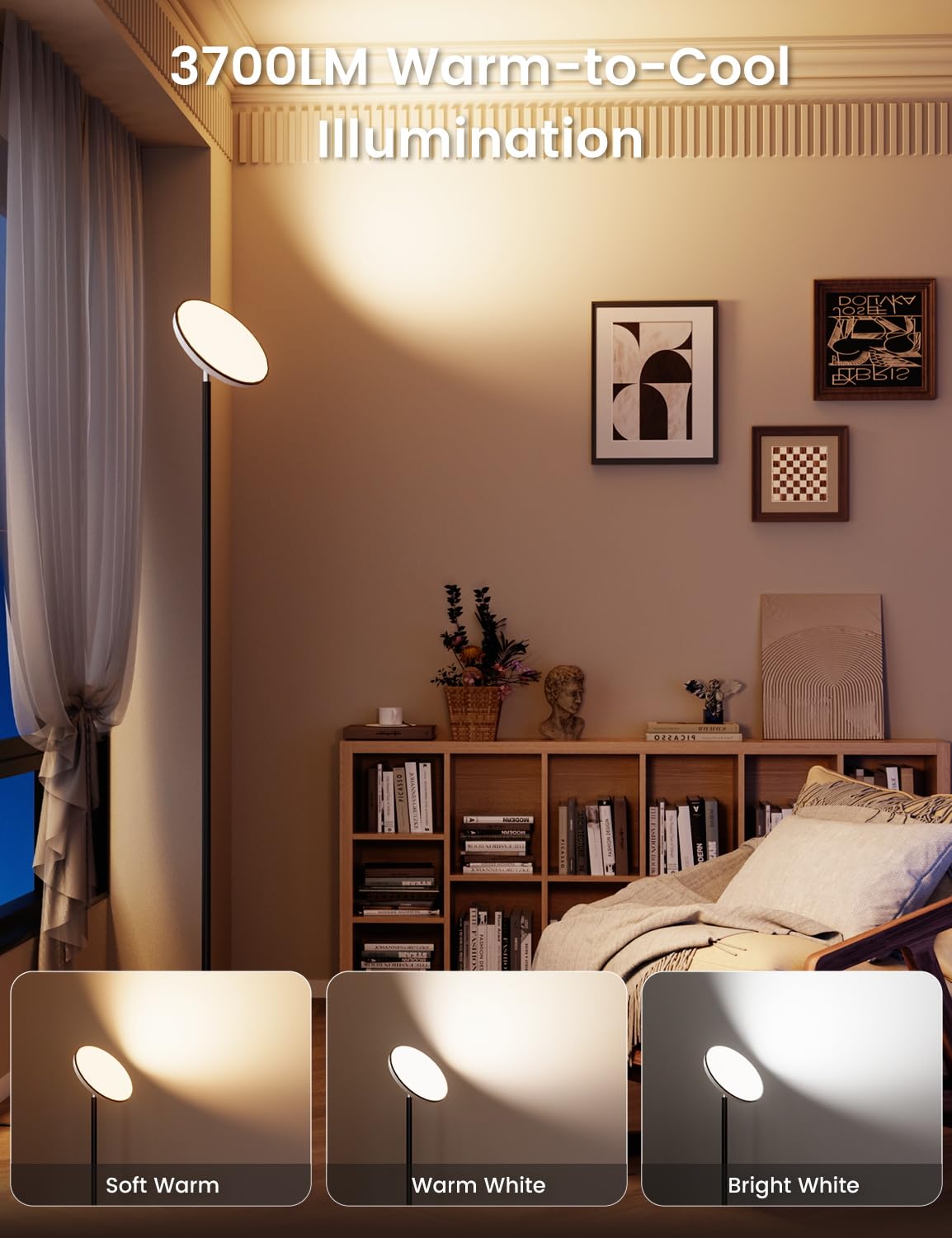 UFO LED Torchiere Floor Lamp with RGB Ambient Light, 42W 3700LM Bright Dimmable Sky Lamp,71in Modern Tall Standing Lamp with Remote Touch Control&Timer,for Living Room Bedroom Office Gaming Room,Black