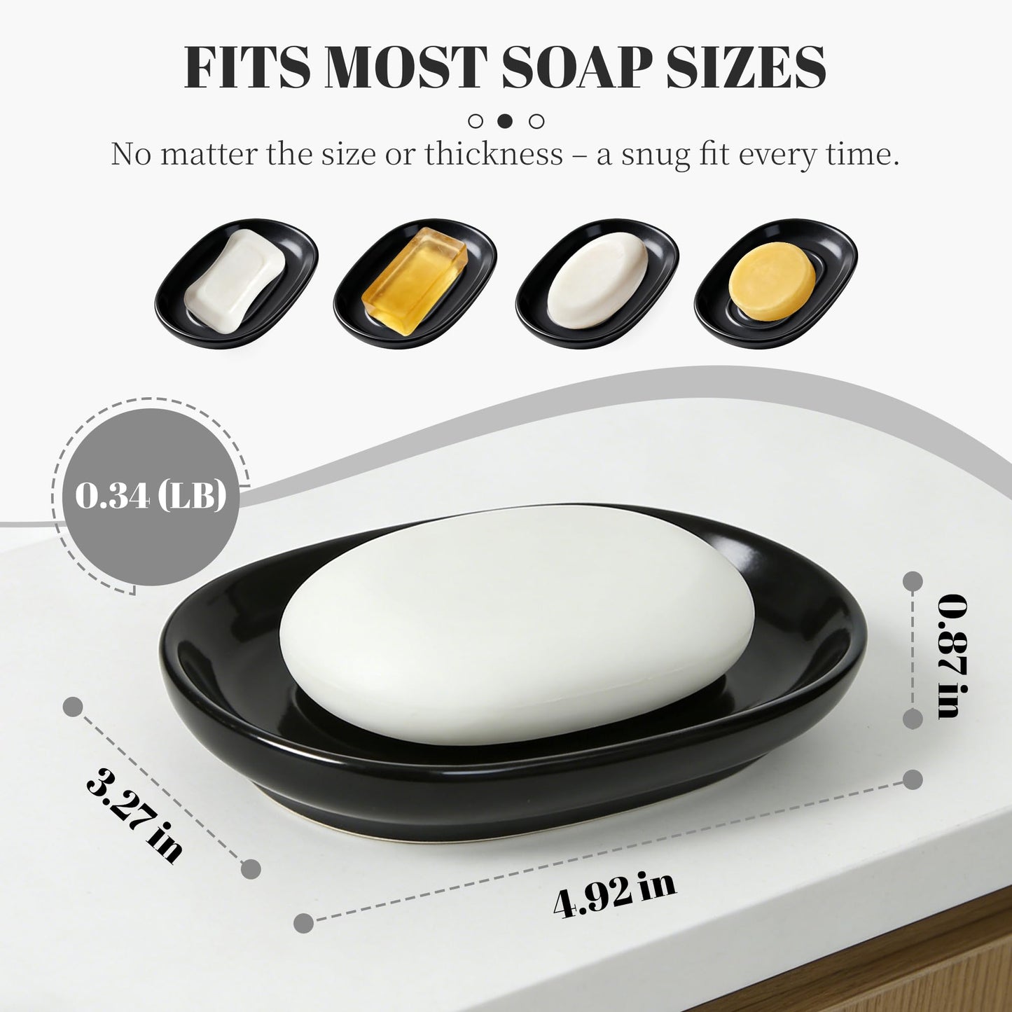 Cbrytacs Ceramic Soap Dish,with Raised Center to Keep Soap Dry - A Quick-Drying Soap Tray for Bathroom, Shower & Kitchen Sink, Decorative Organizer for Jewelry, Sponges, Keys (Black)