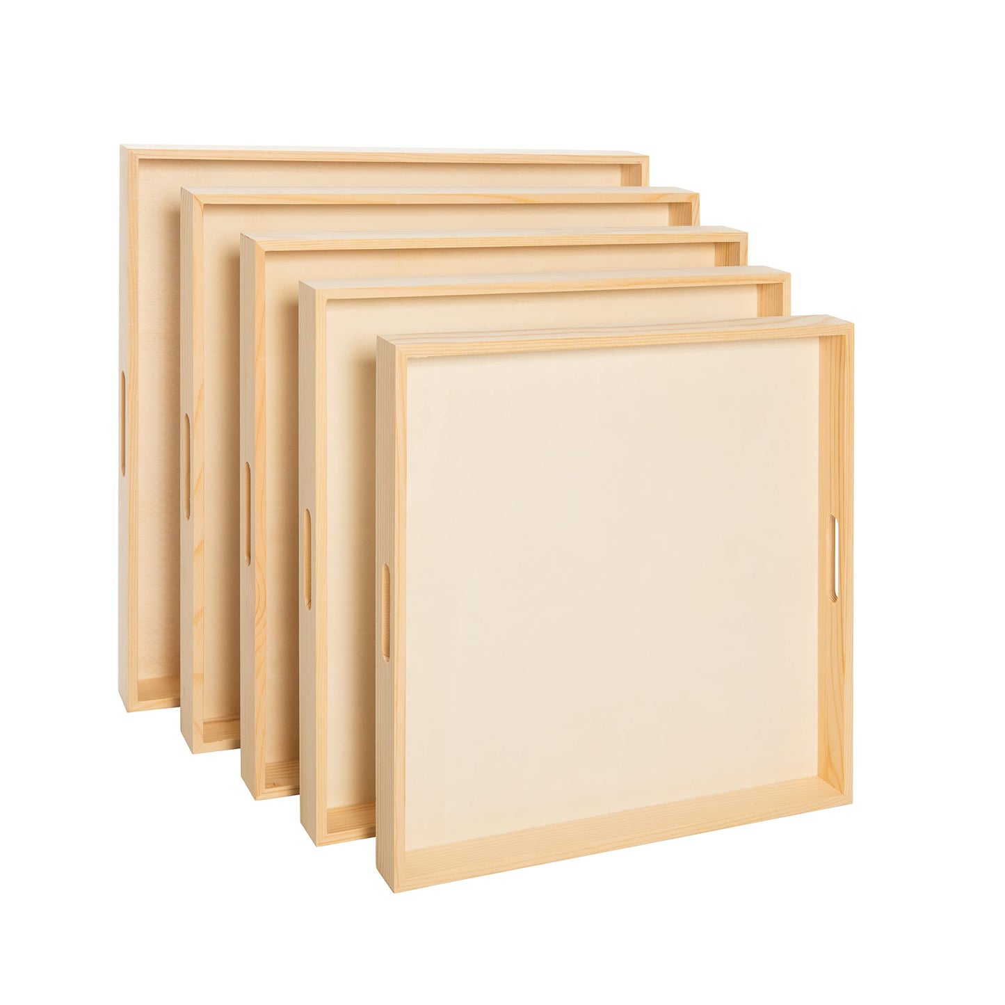 Wooden Nested Serving Trays – Unfinished Square Trays with Cut-Out Handles for Crafts, Serving, Ottomans & Home Décor – Set of 5