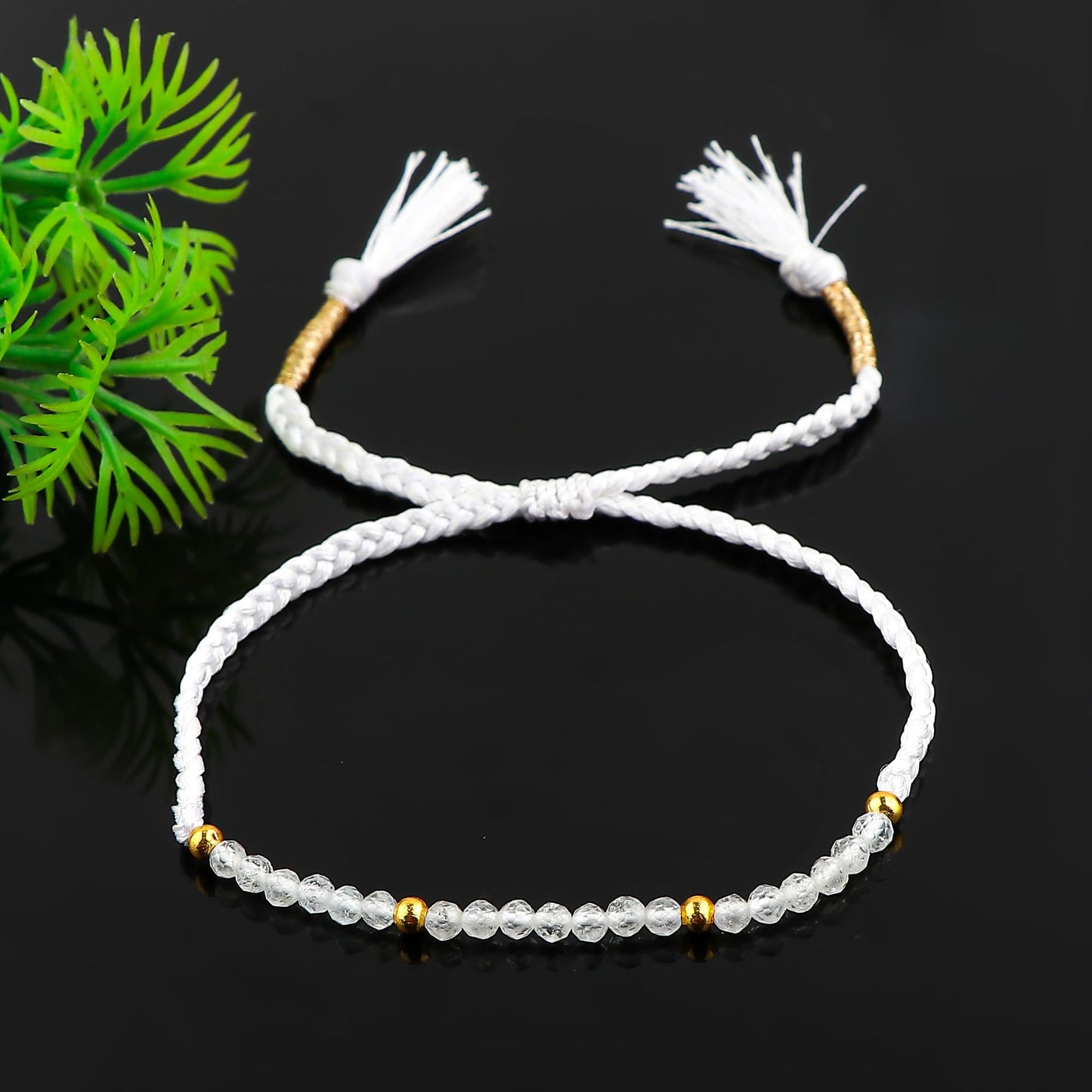 GEMSYMPHONY White Topaz Gemstone Beads Braided Bracelet – 3.5mm Natural Stone Beads, Handmade Adjustable Braided Rope Bracelet, Healing Crystal Jewelry for Men & Women, Unisex Boho Gift (White Topaz)