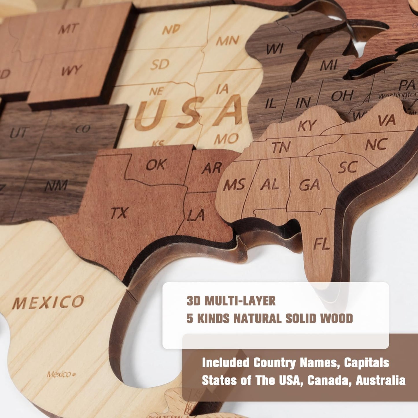 Handiwoo Wooden World Map 3D, Wood World Map Wall Art, Multilayered Wooden Map of The World Wall Decoration, Idea Housewarming Gift Large Wood Travel Map for Home & Office Décor (XL)