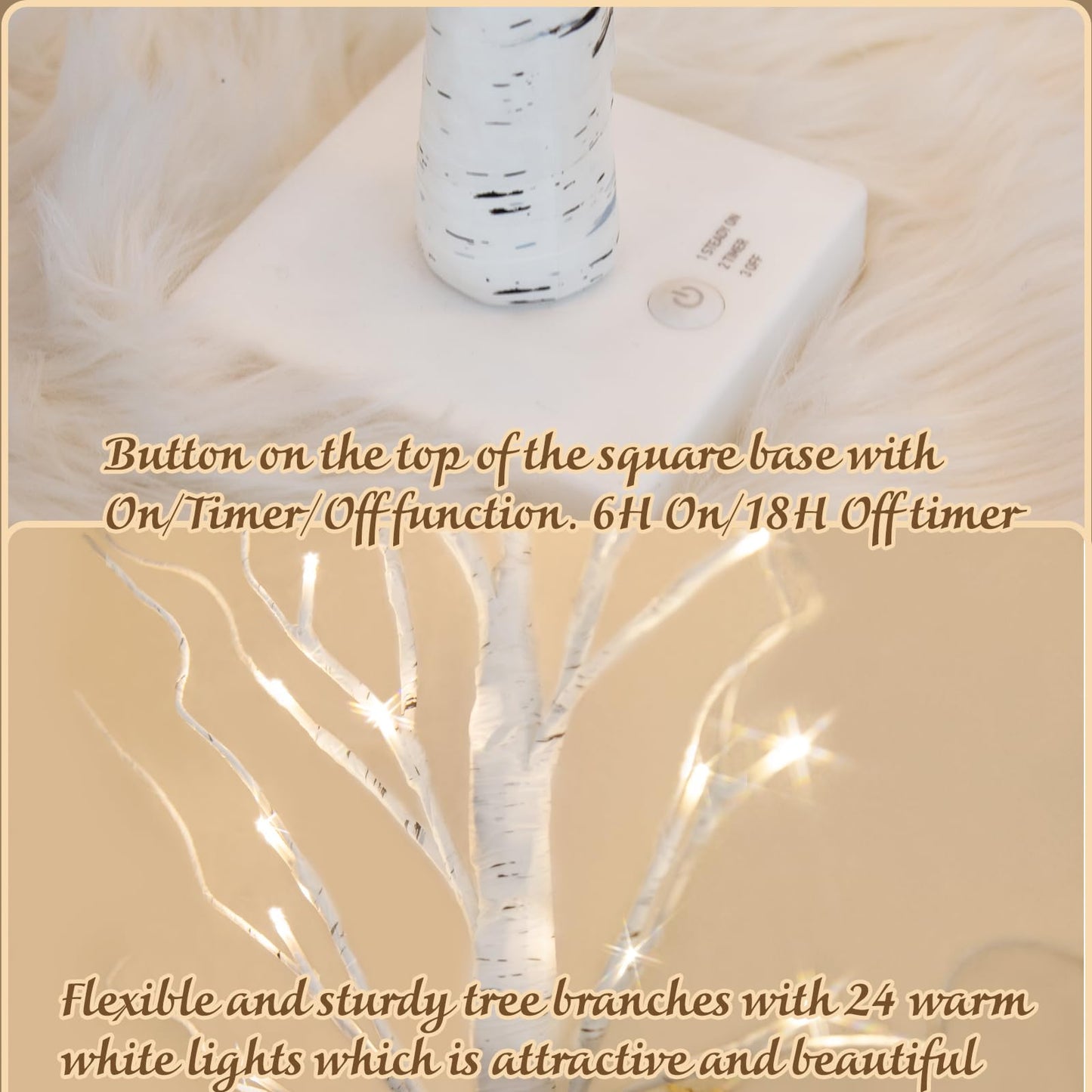 PEIDUO Christmas Decorations for The Home, 2FT BirchTree with LED Lights, Warm White Tree Lamp, Fairy Light Spirit Tree for Room Inside Fireplace Home Decor, Battery Powered, Timer (4PK)