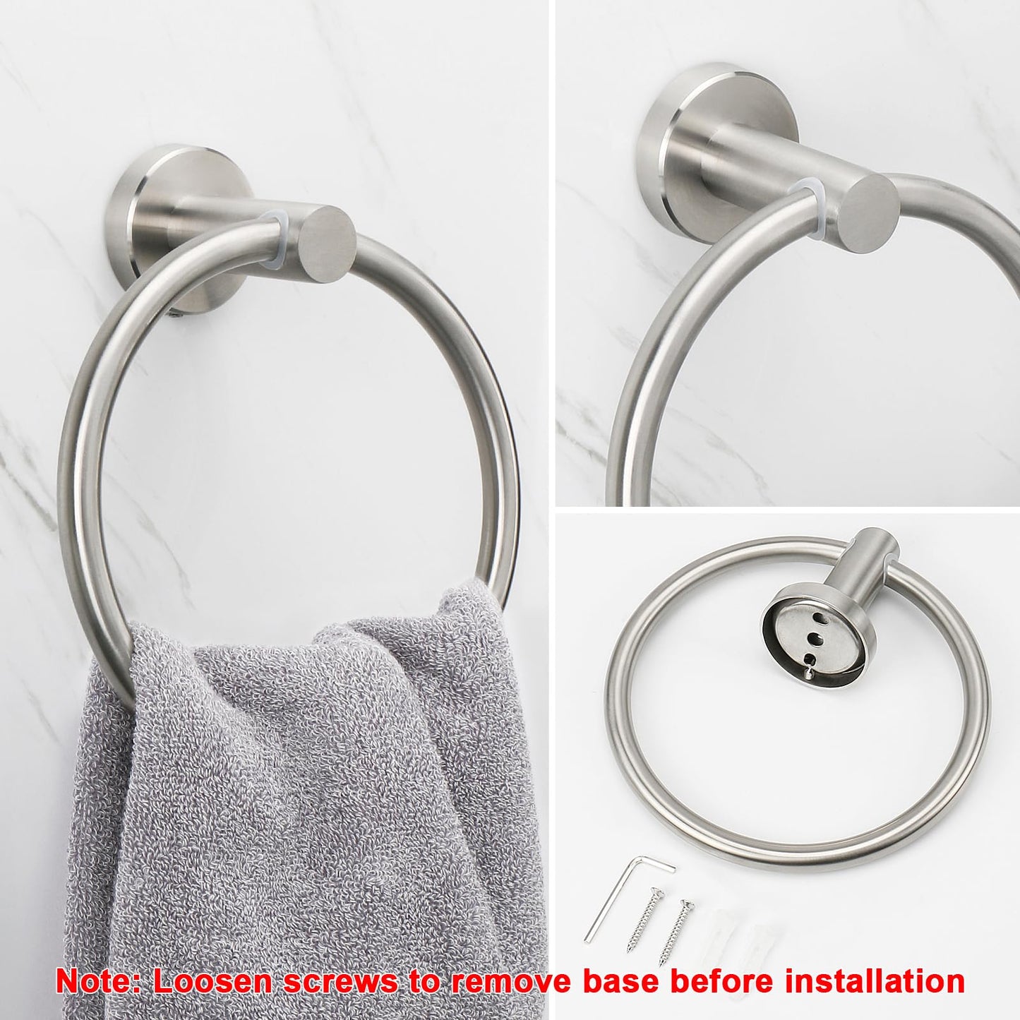NearMoon Bath Towel Ring, Bathroom Hardware Accessories-Thicken Stainless Steel Hand Towel Holder for Bathroom, Modern Round Towel Hanger Wall Mounted (Brushed Nickel, 1 Pack)