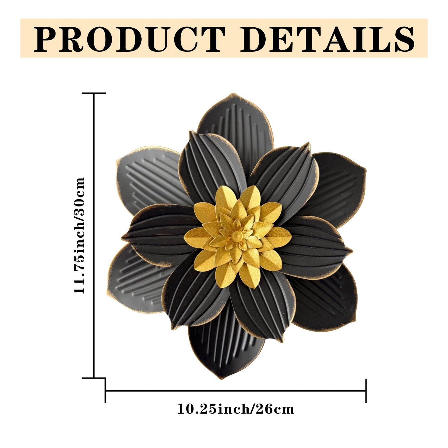 Blueprint Ivy 12" Metal Flower Wall Decor Rustic Floral Sculpture 3D Flower Art Decoration for Living Room Garden Bedroom Dining Room Kitchen (Black)