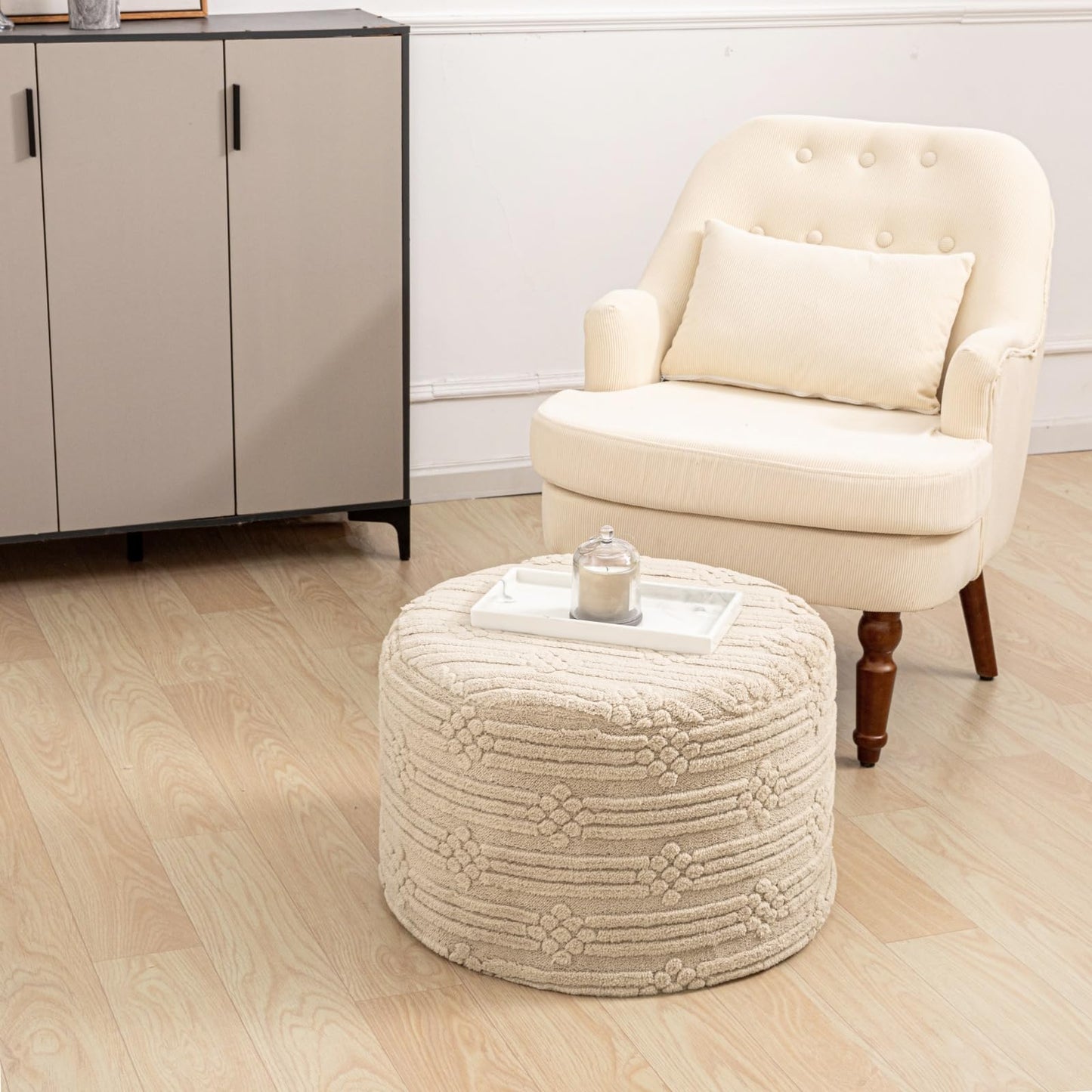 Asuprui Pouf Ottoman Foot Rest – Plush Round All-in-one Foam Stool for Cozy Lounging, Floor Pouf & Chic Decor (Light Coffee)