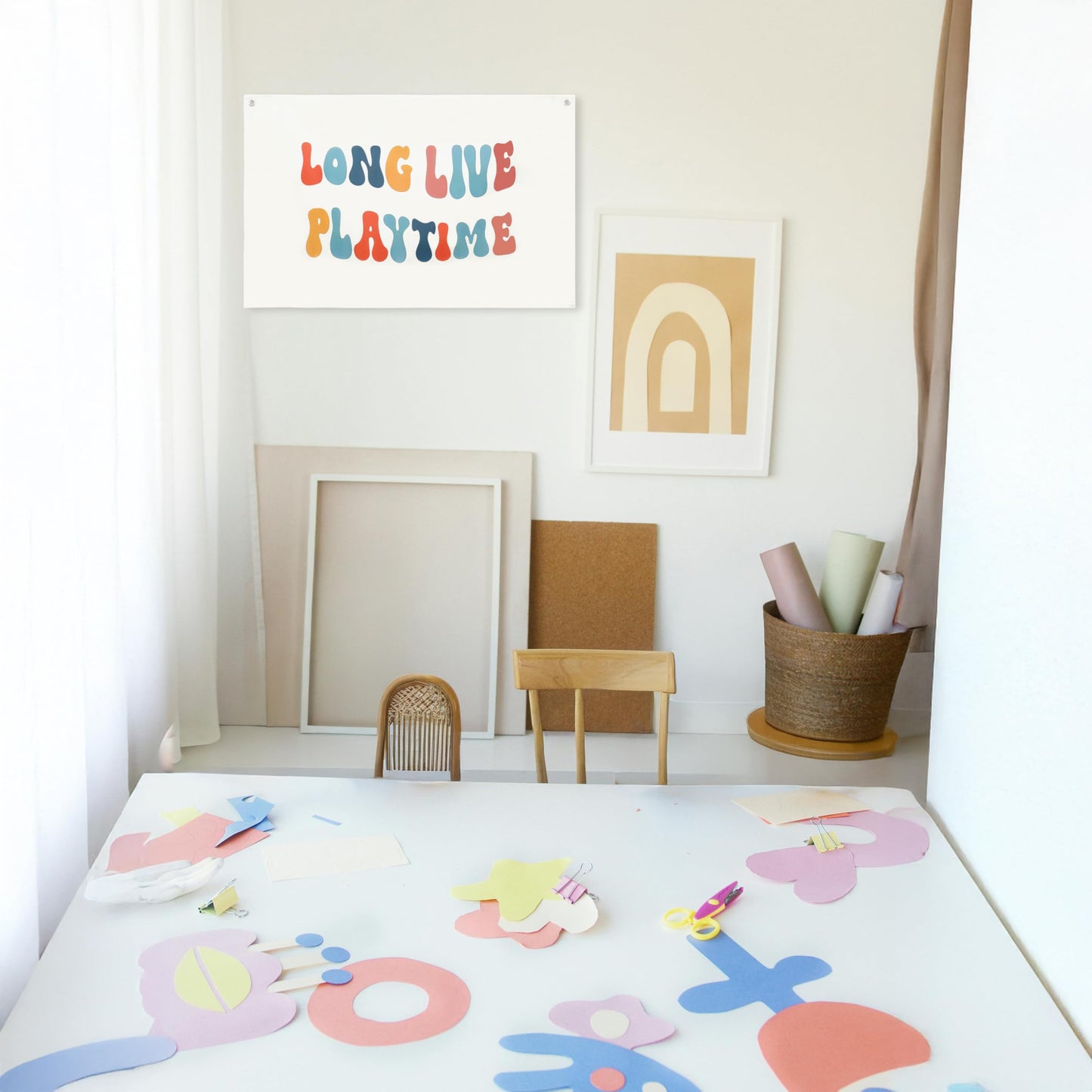 100% Cotton Canvas Long Live Playtime Banner, Toddler Kids Room Nursery, Odor-Free Printed Wall Decor Hanging, Kids Room & Playroom Wall Decor