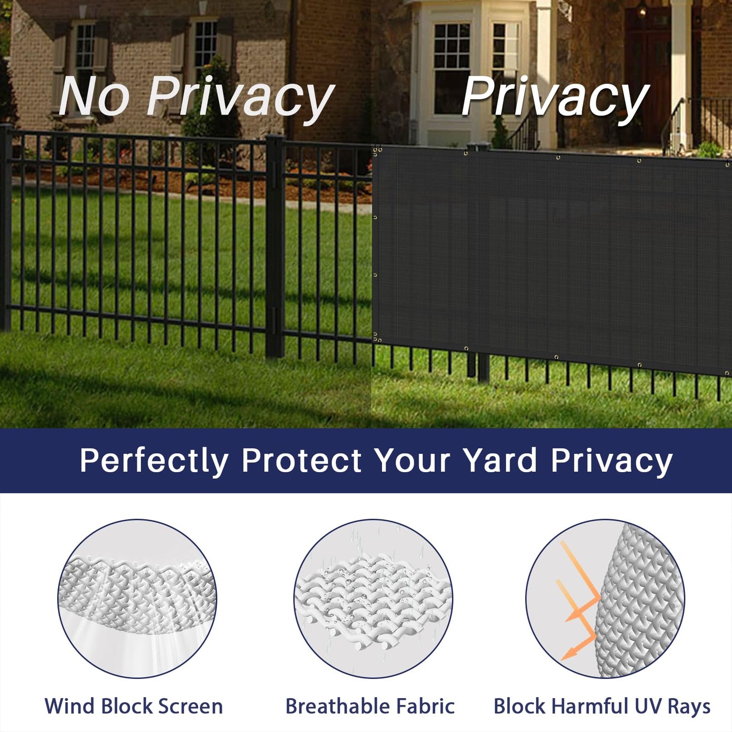 Windscreen4less 6'x50' Privacy Fence Screen Heavy Duty Windscreen Fencing Mesh Fabric Shade Net Cover for Outdoor Wall Garden Yard Pool Deck Black