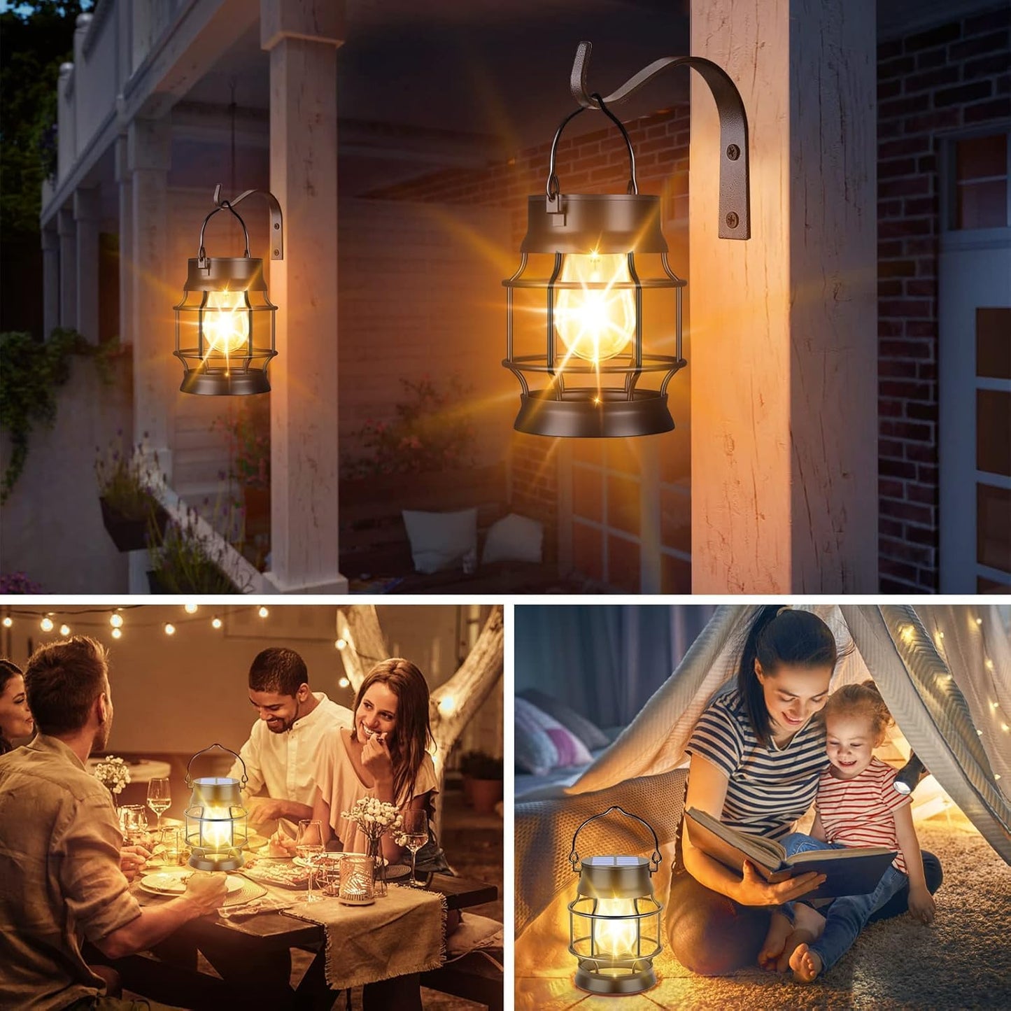 TomCare Solar Lanterns Lights Outdoor Waterproof 4 Pack Metal Hanging Solar Lights Lantern for Outdside Decorative Patio Porch Garden Lawn, Warm White