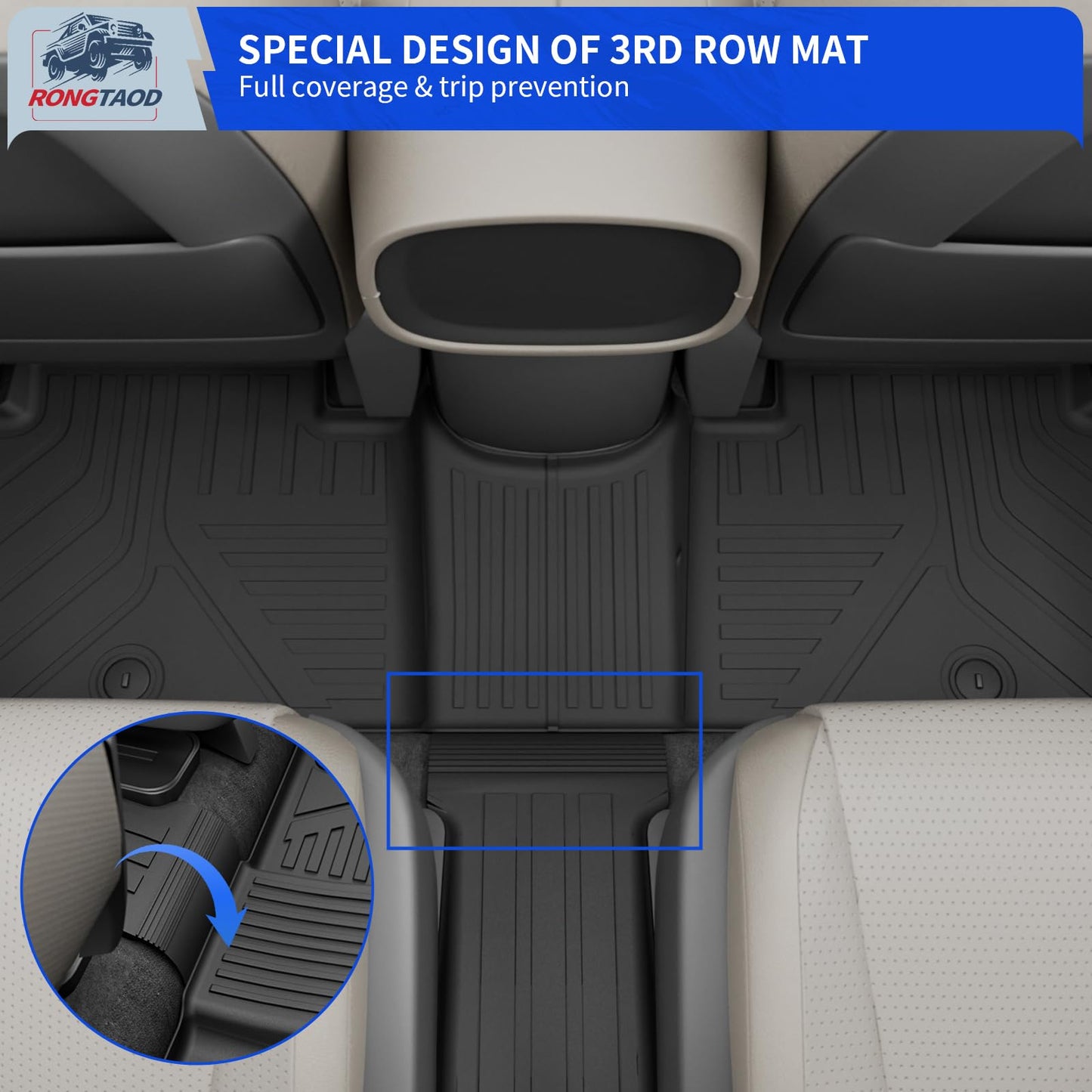 Rongtaod Floor Mats Compatible with 2026 Hyundai Palisade Gas Cargo Mat Trunk Mat Cargo Liner 7-Seater Back Seat Protector All Weather Palisade Accessories (Floor Mats+Trunk Mat with Backrest Mat)