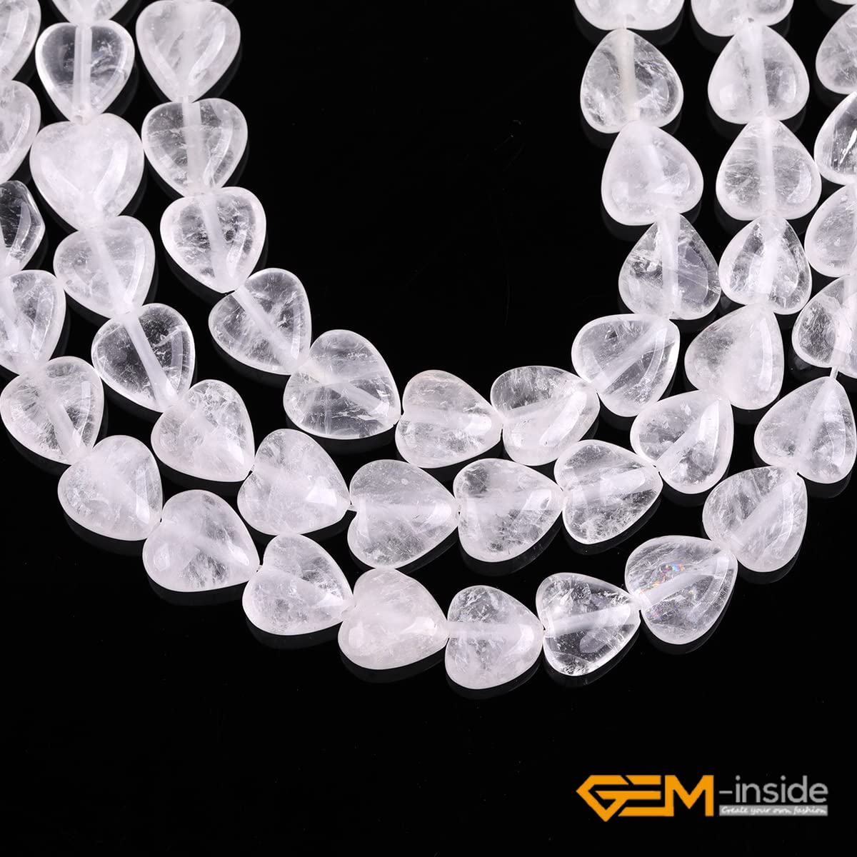 GEM-Inside 10mm Heart Charms Natural White Cloudy Rock Quartz Crystal Gemstone Stone Beads for Jewelry Making Full 15" Strand Power Energy Healing Chakra Stone Beads