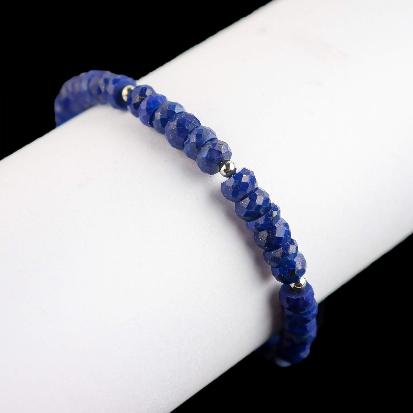 OdrillionGems Natural Lapis Lazuli Gemstones Bolo Bracelet, Faceted Beads, 925 Sterling Silver, Healing Crystals, Handmade, Adjustable Chain, Wedding, Women Jewelry, Chritmas Gifts, Size 10"