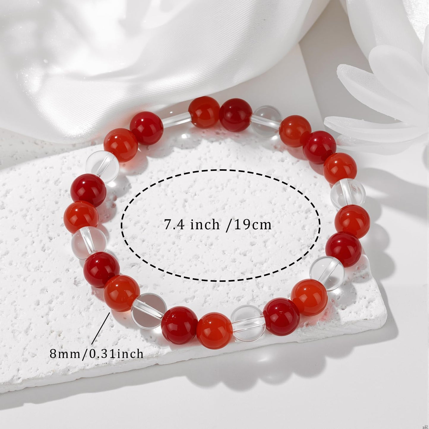 Bolinailo Healing Crystal Bracelet for Women Men 8mm Around Beaded Bracelet Clear Quartz Red Agate Carnelian Natural Stone Handmade Stretch Good Luck Bracelet Beads Spiritual Crystal Jewelry Gifts